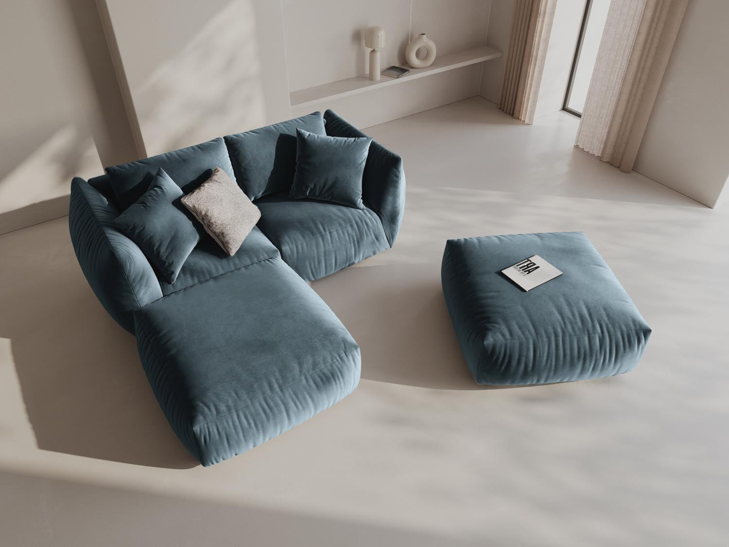 Gemütliches Chris Modular Ecksofa in Pastellblau, ideal für stilvolle Wohnräume. Linksseitiges L-Sofa von Micadoni.