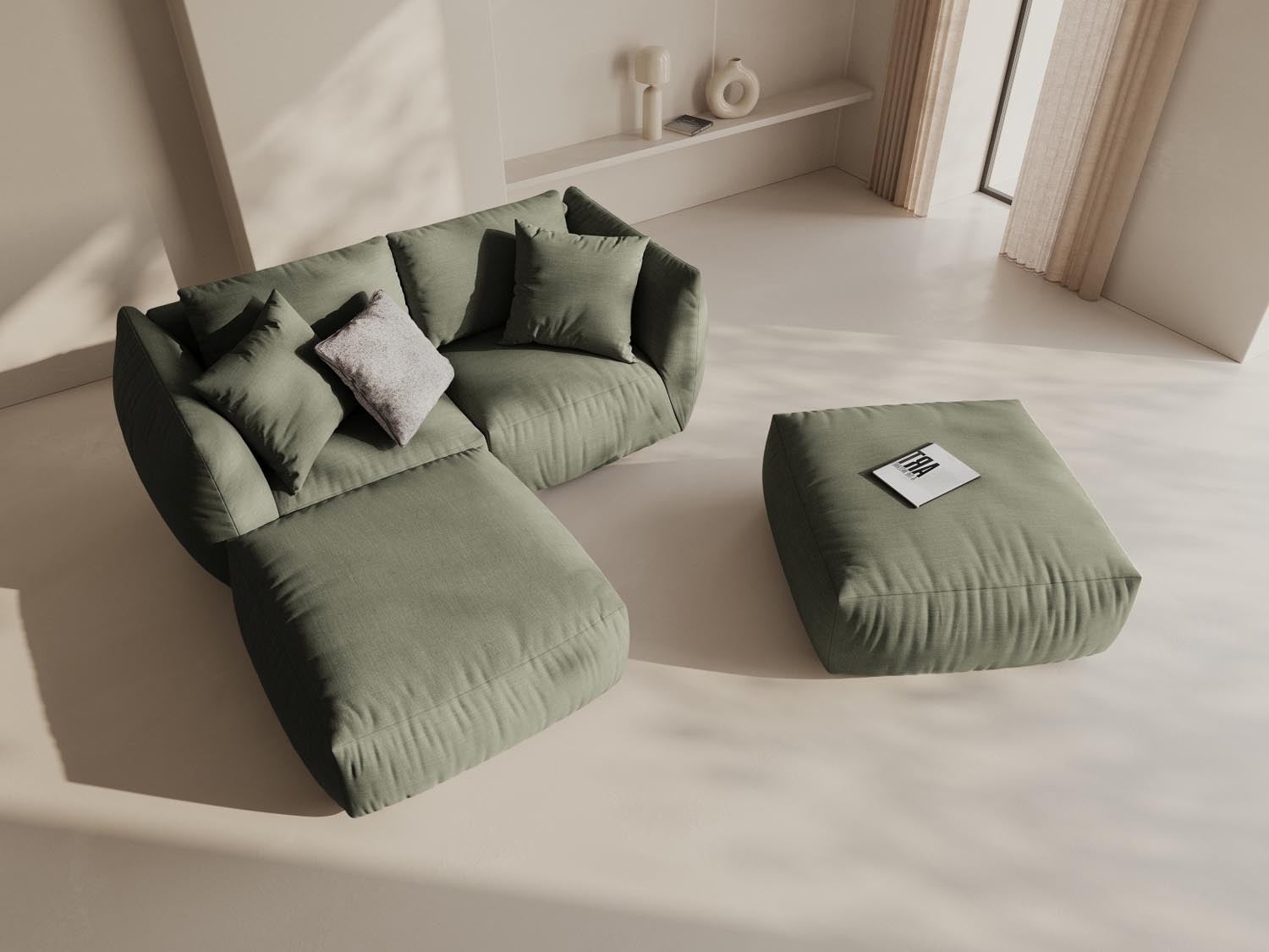 Elegantes Chris Modular Ecksofa in sanftem Blau, ideal für stilvolle Wohnräume. Linksseitige L-Form von Micadoni.