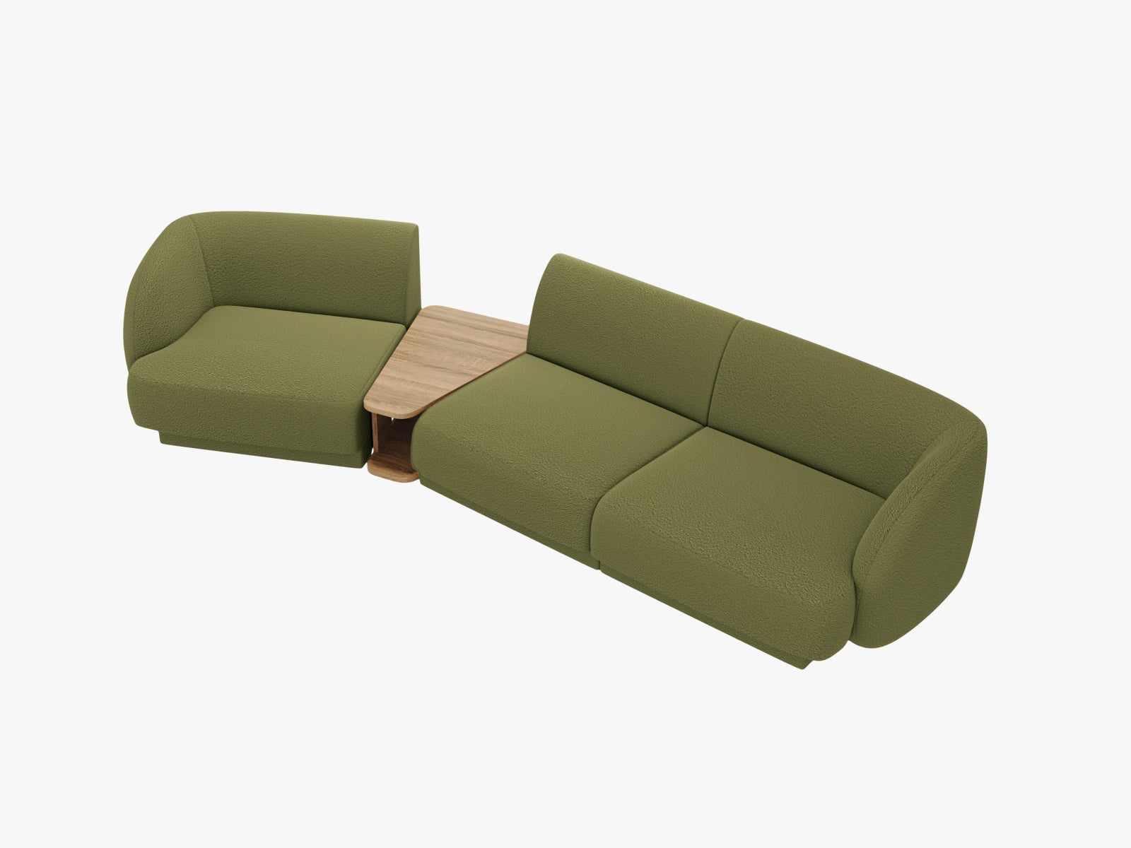 Modernes Miley L-Sofa links 3 Sitzer in edlem Dunkelolivgrün, perfekt für stilvolle Wohnräume und gemütliche Entspannung.