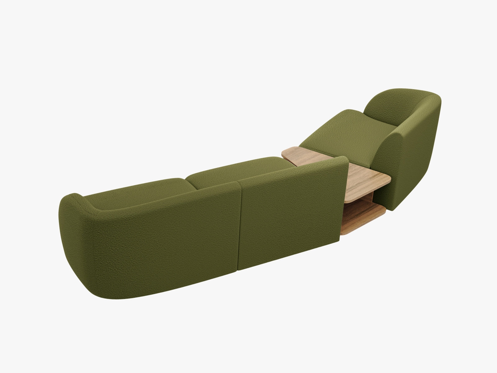 Stylisches Miley 3-Sitzer L-Sofa links in edlem Dunkeloliv, perfekt für zeitgemäße Einrichtung und gemütliche Abende.