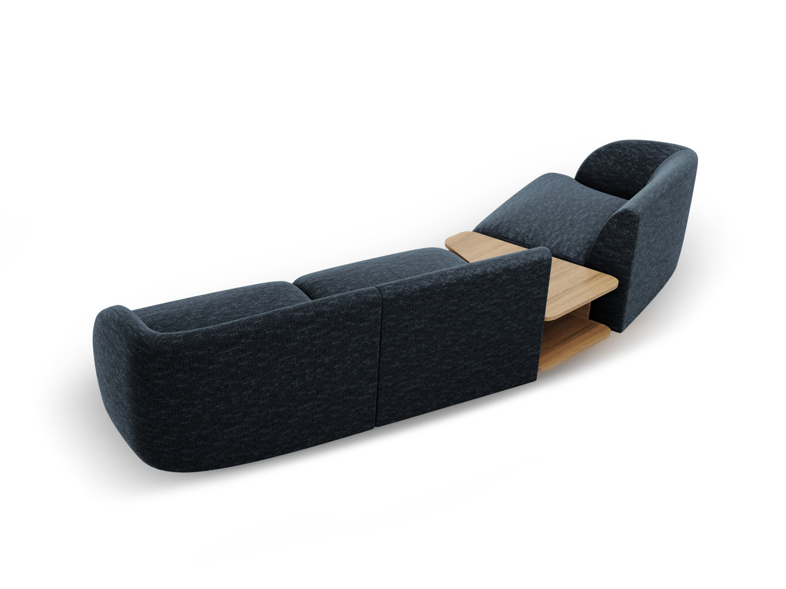 Elegantes Miley 3-Sitzer L-Sofa links in Royal Blue-Haga, ideal für entspannte Stunden und geschmackvolle Wohnräume von Micadoni.
