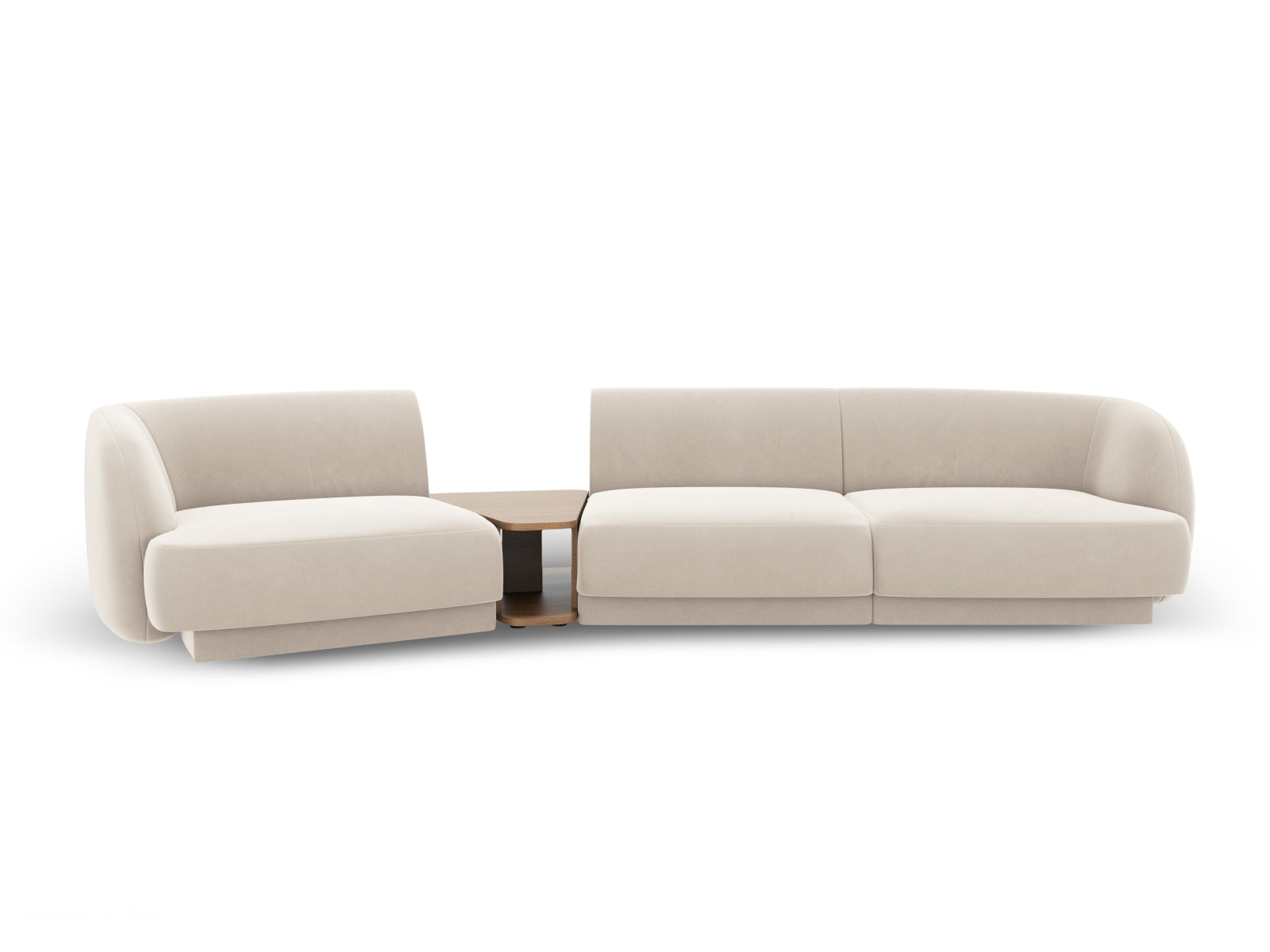 Elegantes, modulares 3-Sitzer Sofa Miley Velour in stilvollem Beige, ideal für gemütliche Wohnräume und entspannte Stunden.