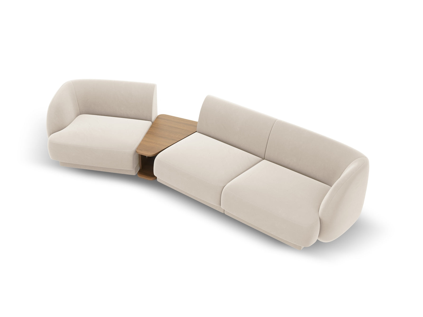 Elegantes, modulares 3-Sitzer Sofa Miley Velour in zartem Beige, ideal für gemütliche Abende und modernes Wohndesign.