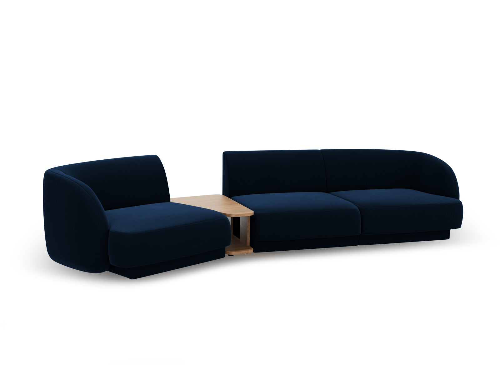 Modulares 3-Sitzer Sofa Miley Velour in luxuriösem Blau, perfekt für moderne Wohnkonzepte und gemütliche Entspannungsmomente.