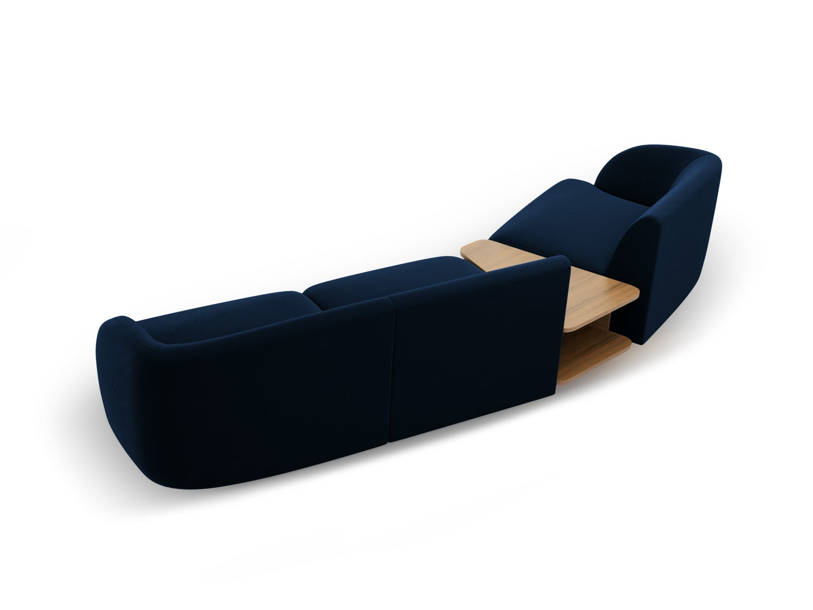 Elegantes, modulares 3-Sitzer Sofa Miley Velour in tiefem Blau, ideal für stilvolle Wohnräume und entspannte Stunden.