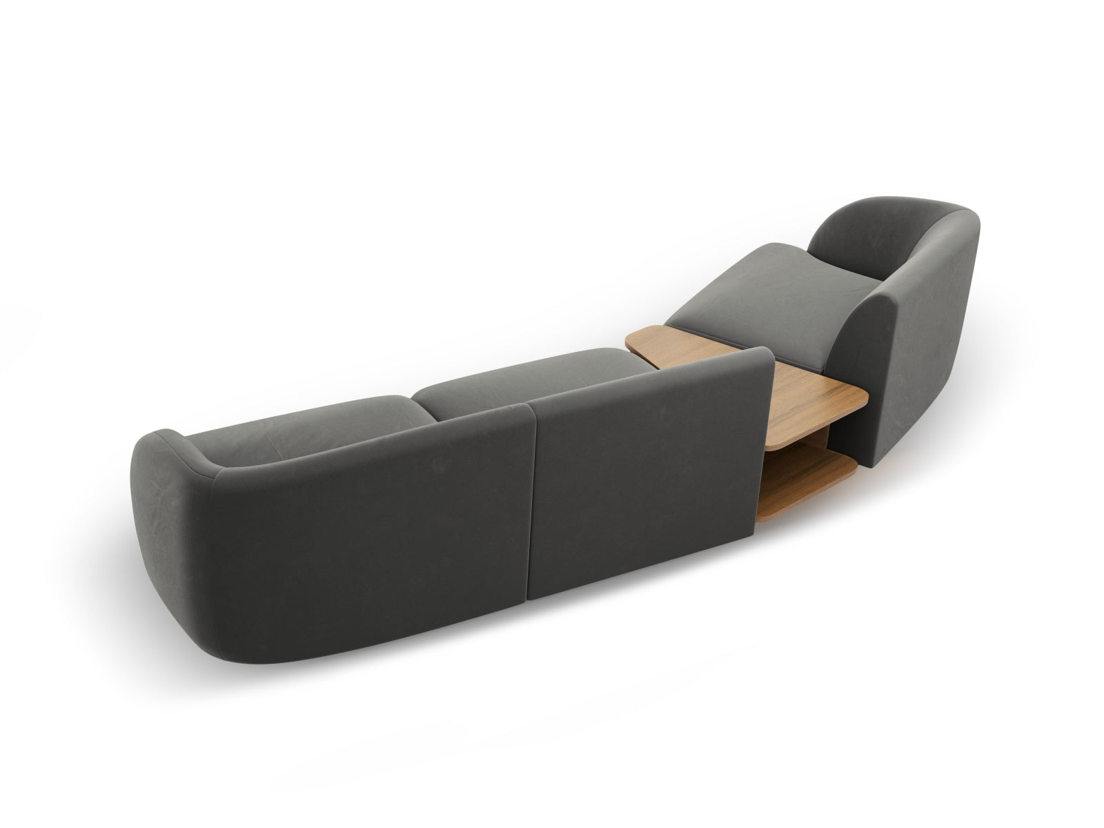 Elegantes, modulares 3-Sitzer Sofa Miley Velour in zartem Hellgrau, ideal für moderne Wohnstile und kreative Raumgestaltungen von Micadoni.