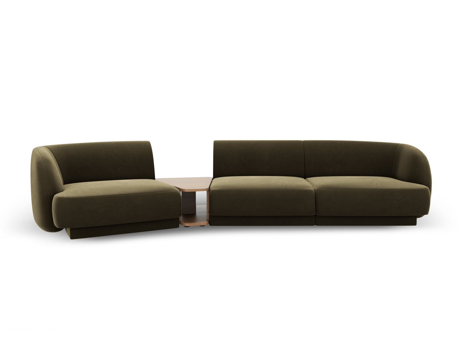 Elegantes, modulares 3-Sitzer-Sofa Miley Velour links in modernem Green-Bluvel, ideal für einladende und stilvolle Wohnräume.
