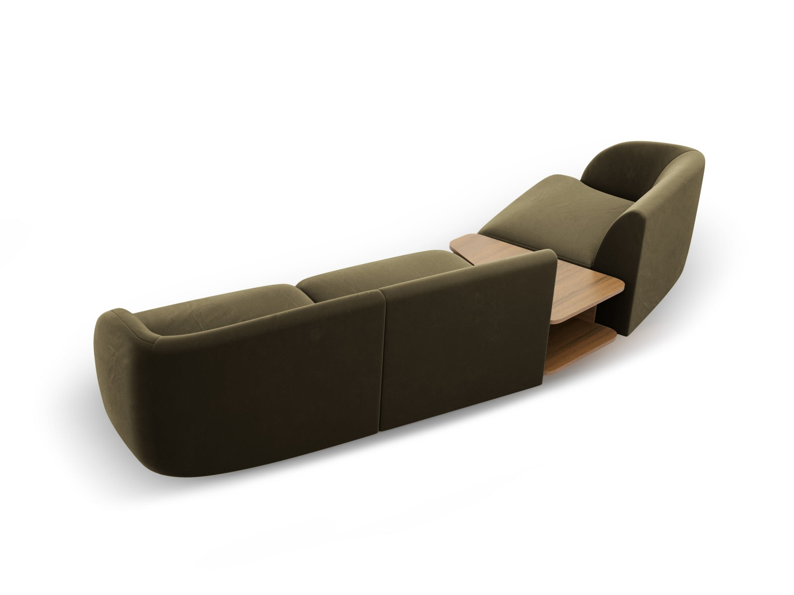 Elegantes, modulares 3-Sitzer Sofa Miley Velour links in modernem Green-Bluvel, ideal für stilvolle und gemütliche Wohnräume.