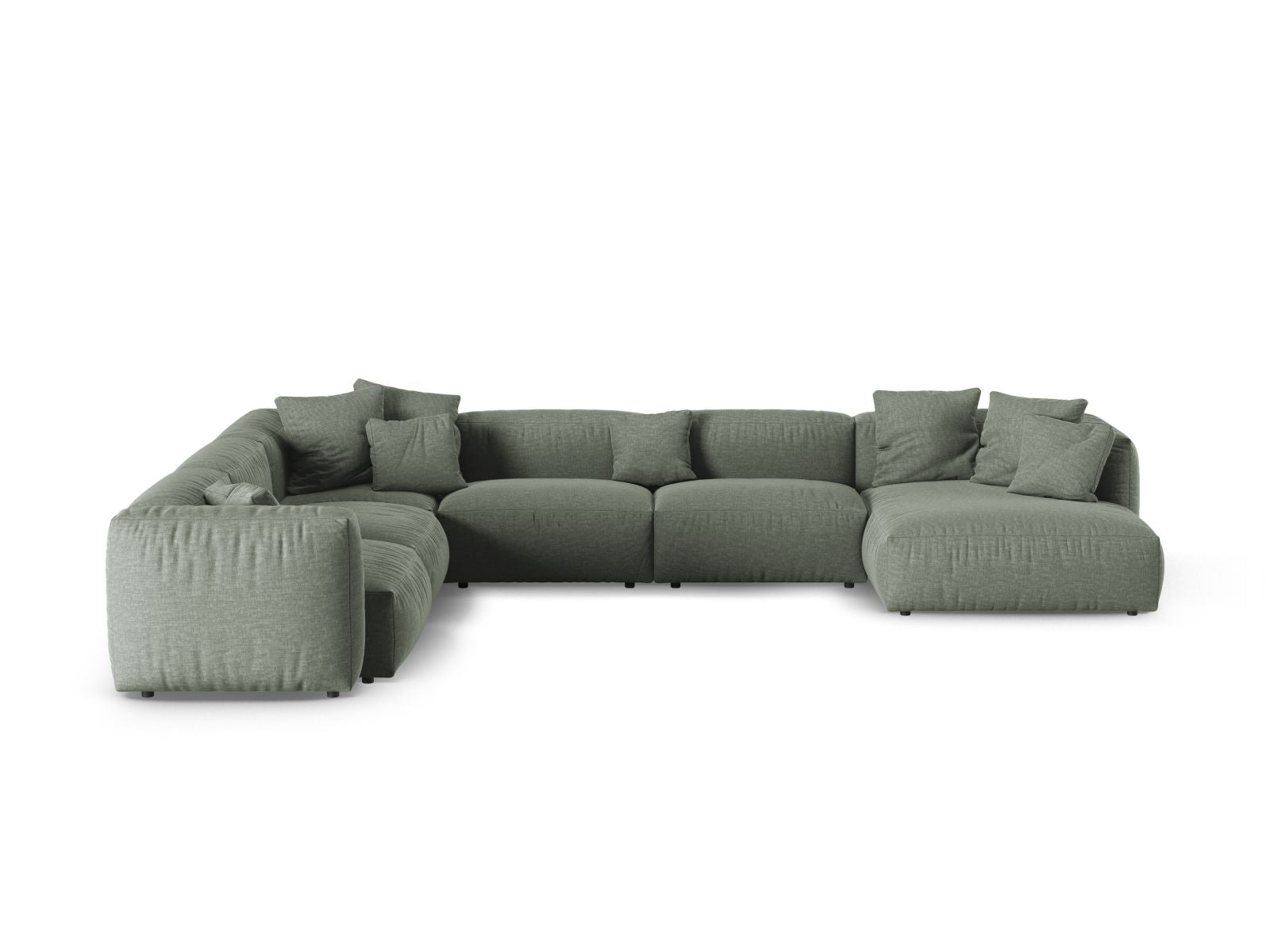Elegantes 6-Sitzer Ecksofa Martina in Moss Green-Tilia, perfekt für gemütliche Abende und moderne Wohnkonzepte.