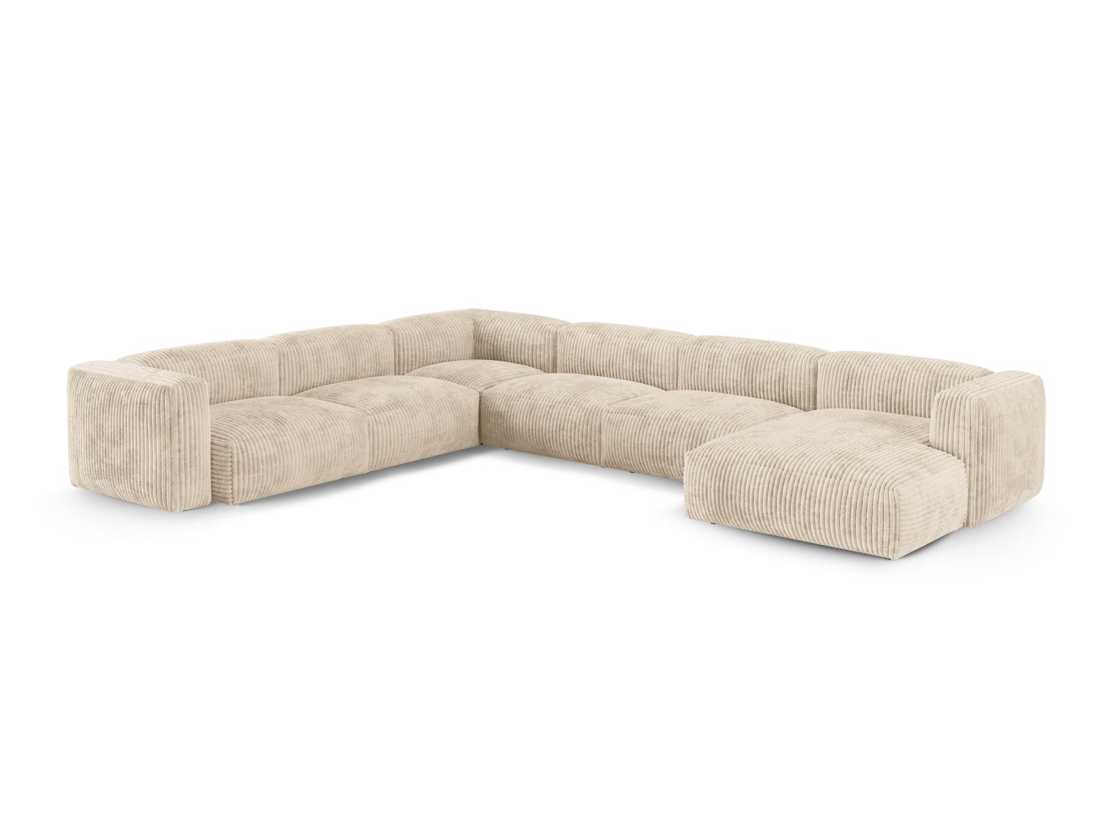 Modulares 6-Sitzer Ecksofa links XL Martina in elegantem Light Beige-Tilia, ideal für stilvolle Wohnräume.