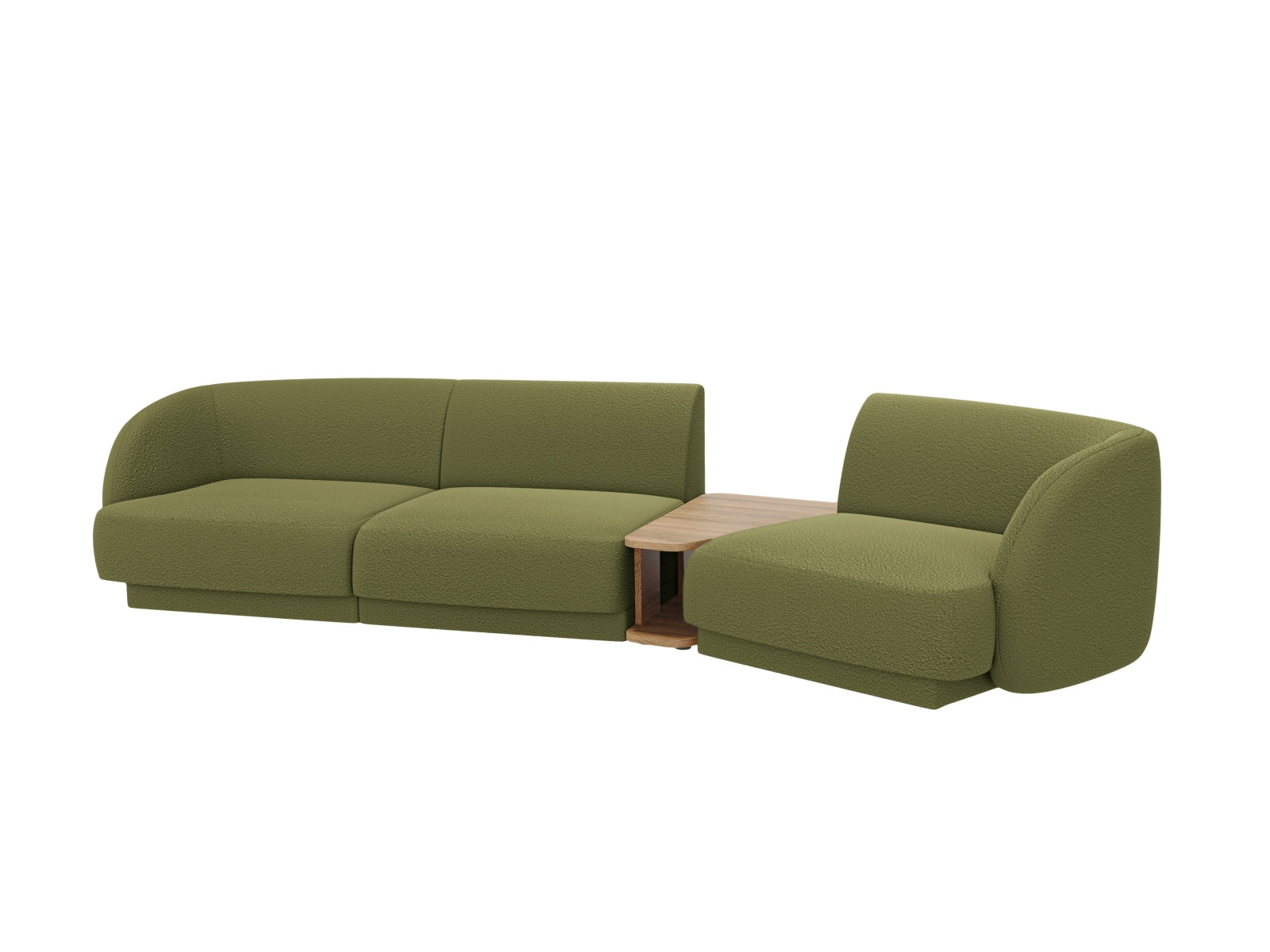 Elegantes, modulares 3-Sitzer Sofa Miley in stilvollem Olivgrün, perfekt für gemütliche Abende und vielseitige Wohnkonzepte.