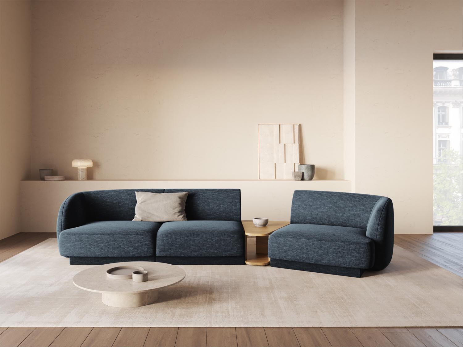 Modernes, rechteckiges 3-Sitzer Sofa in tiefblau, perfekt für gemütliche Wohnzimmer und stilvolle Einrichtung, von Micadoni.