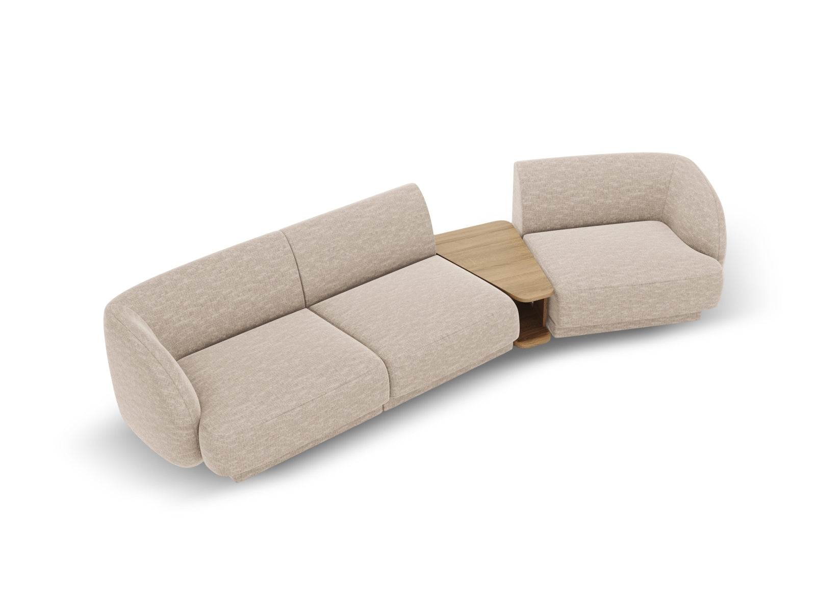 Elegantes, modulares 3-Sitzer Sofa Miley in sanftem Beige, ideal für moderne Wohnräume, bietet hohen Komfort und vielseitige Gestaltungsmöglichkeiten.