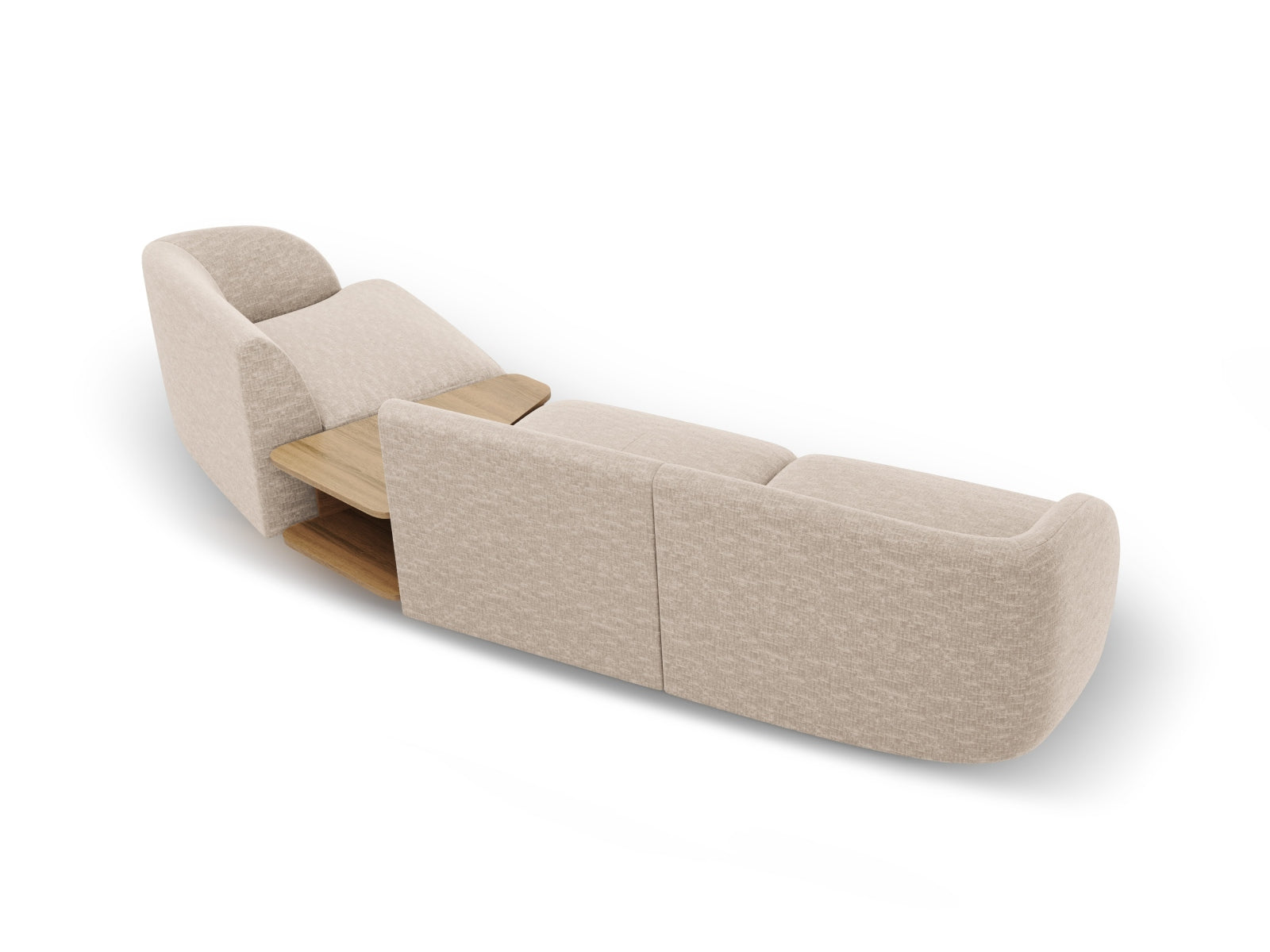 Elegantes, modulares 3-Sitzer Sofa Miley in sanftem Beige, ideal für moderne Wohnräume, bietet hohen Sitzkomfort und vielseitige Gestaltungsmöglichkeiten.