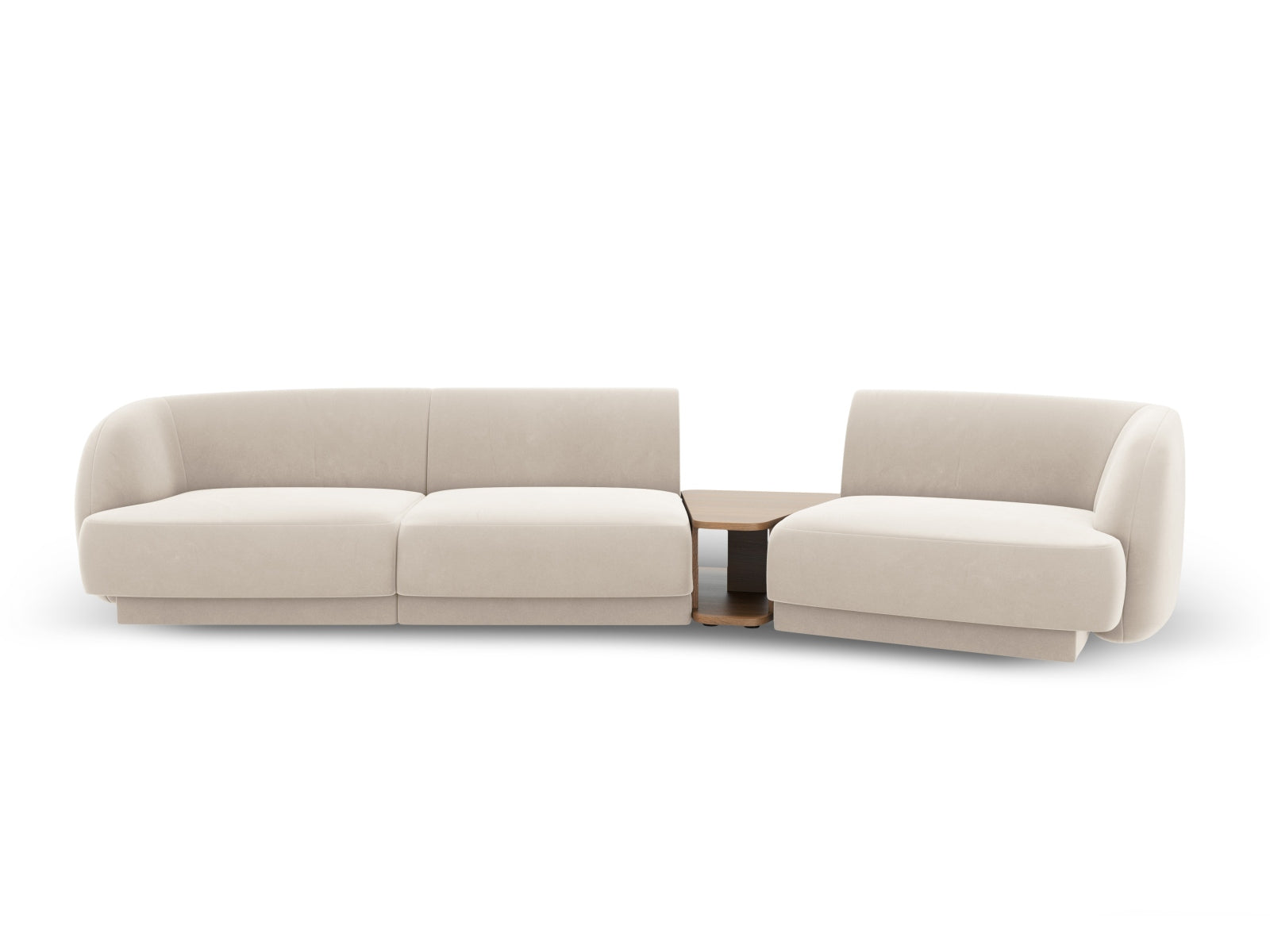 Elegantes, modulares 3-Sitzer Sofa Miley Velour in warmem Beige, rechtsseitig, ideal für stilvolle und einladende Wohnräume.