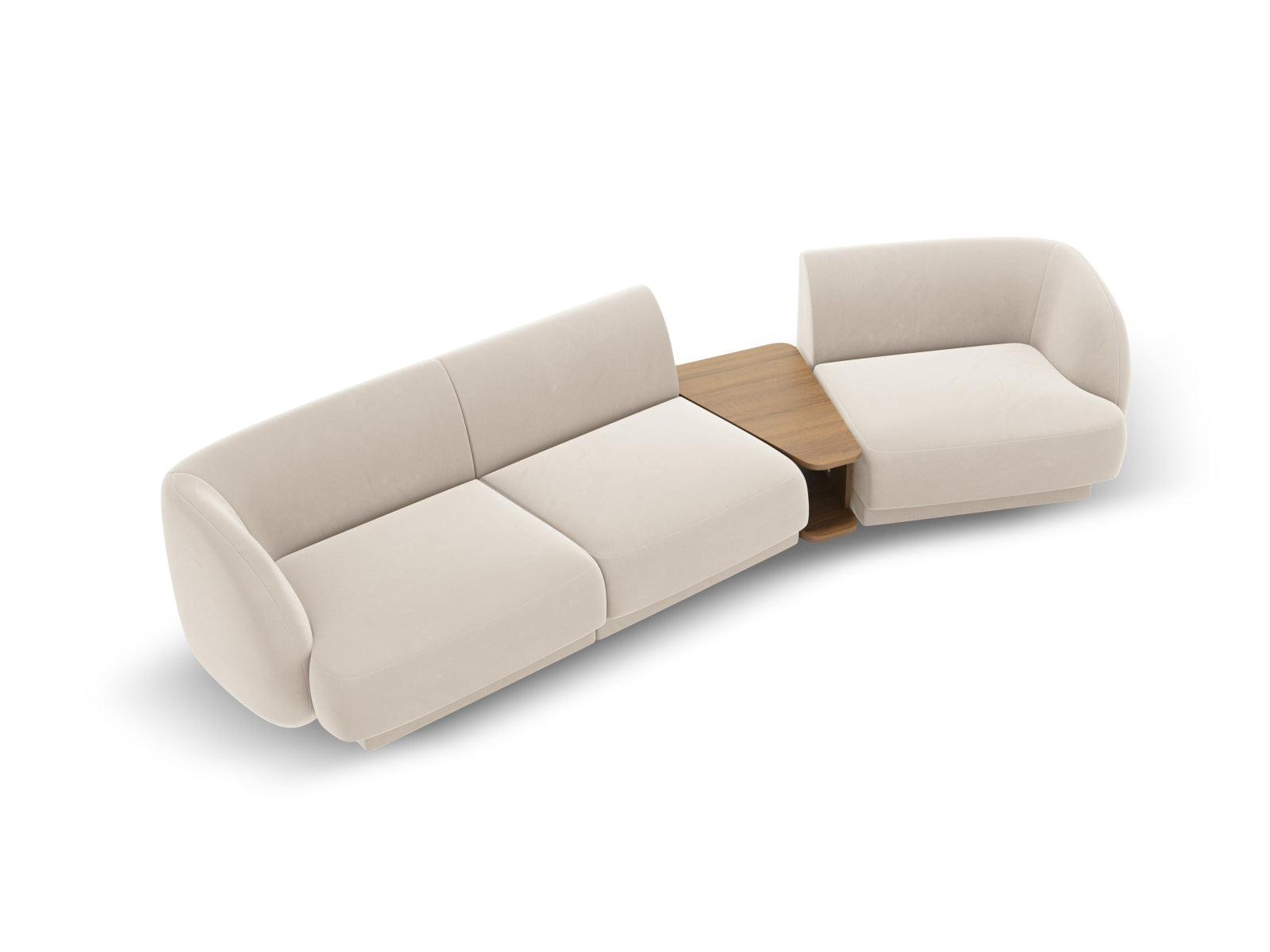 Elegantes, modulares 3-Sitzer Sofa Miley Velour in warmem Beige, rechtsseitig, ideal für stilvolle und einladende Wohnräume.