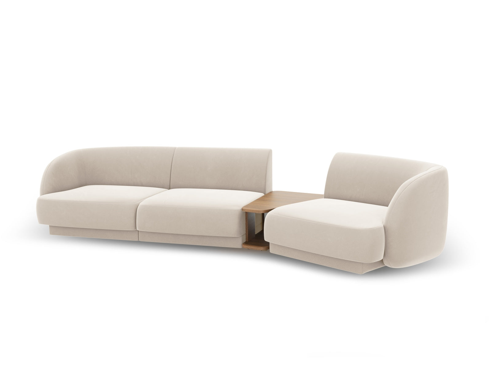 Modulares 3-Sitzer Sofa Miley Velour in sanftem Beige, rechtsseitig, perfekt für moderne und gemütliche Wohnambiente.