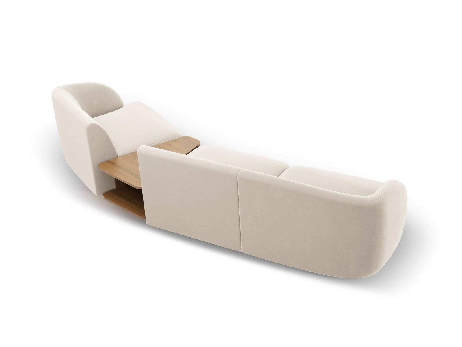 Elegantes, modulares 3-Sitzer Sofa Miley Velour in warmem Beige, rechtsseitig, ideal für stilvolle und einladende Wohnräume.