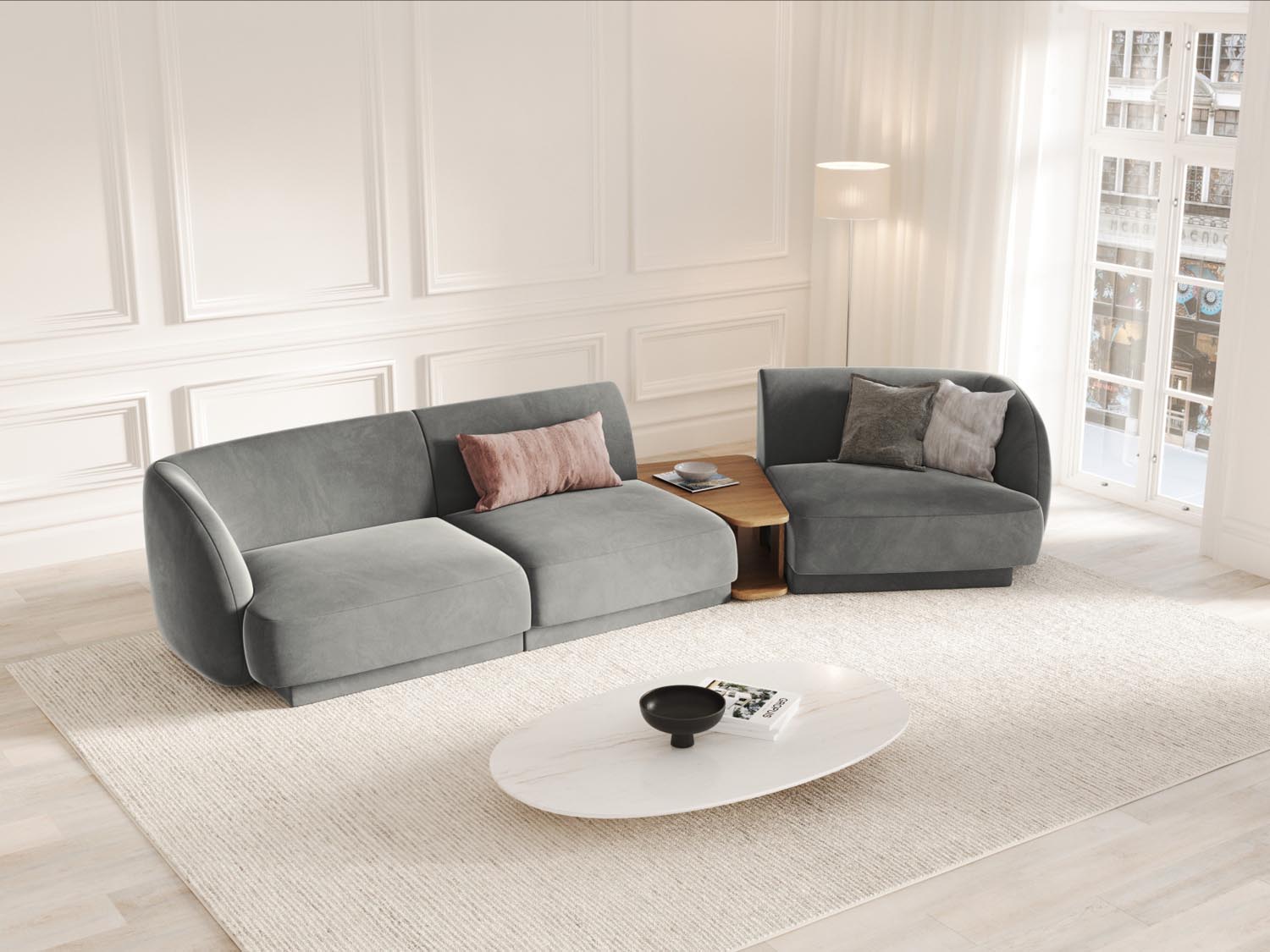 Stylisches, hellgraues 3-Sitzer Sofa Miley Velour von Micadoni, perfekt für ein modernes Wohnzimmer und entspannte Stunden.