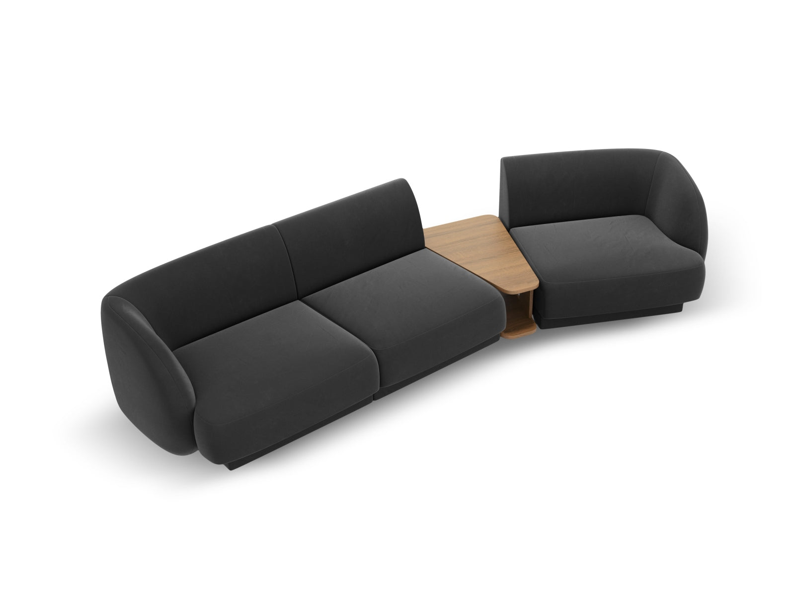 Elegantes, modulares 3-Sitzer Sofa Miley Velour in stilvollem Graublau, ideal für stilvolle Wohnräume und gesellige Abende.