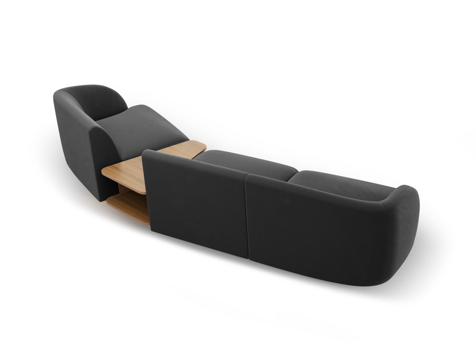 Elegantes, modulares 3-Sitzer Sofa Miley Velour in stilvollem Graublau, ideal für gemütliche Abende und modernes Wohndesign.