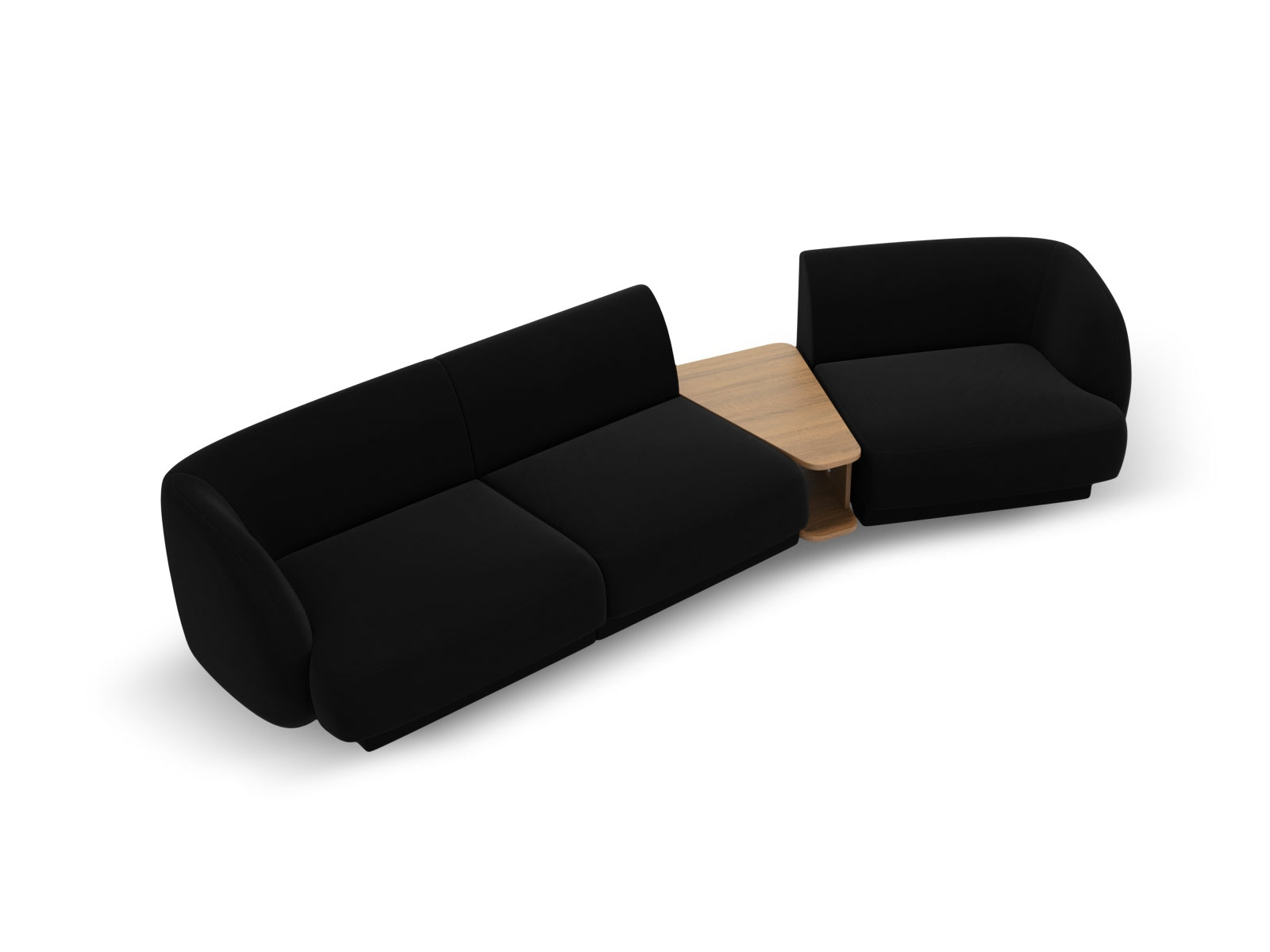 Elegantes Miley Velour Sofa in Schwarz-Bluvel, 3-Sitzer mit rechter L-Form, ideal für stilvolle Wohnräume und entspannte Stunden.