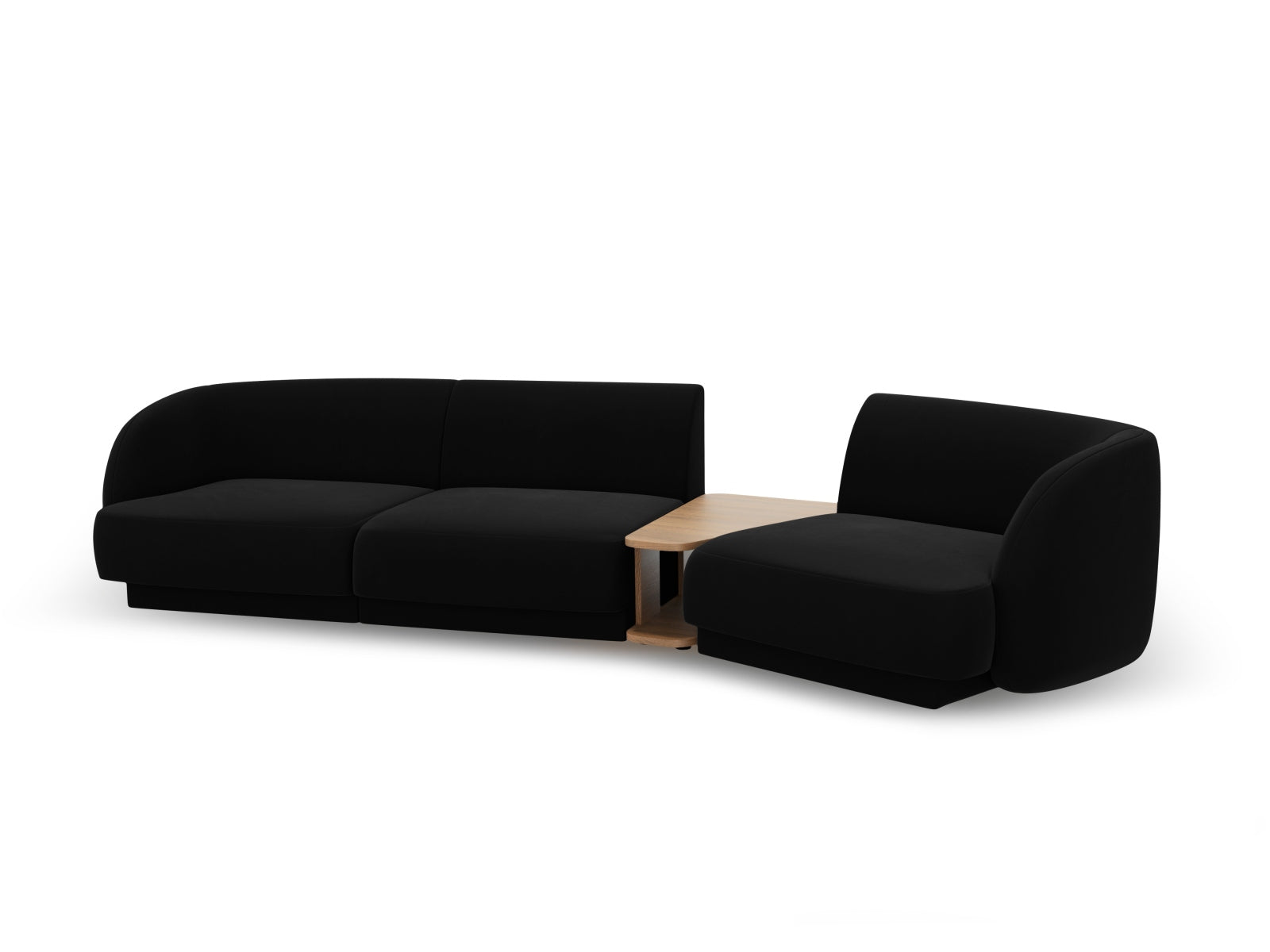 Modulares 3-Sitzer Sofa Miley Velour in Schwarz-Bluvel, rechte L-Form, perfekt für moderne Wohnkonzepte und gemütliche Abende.