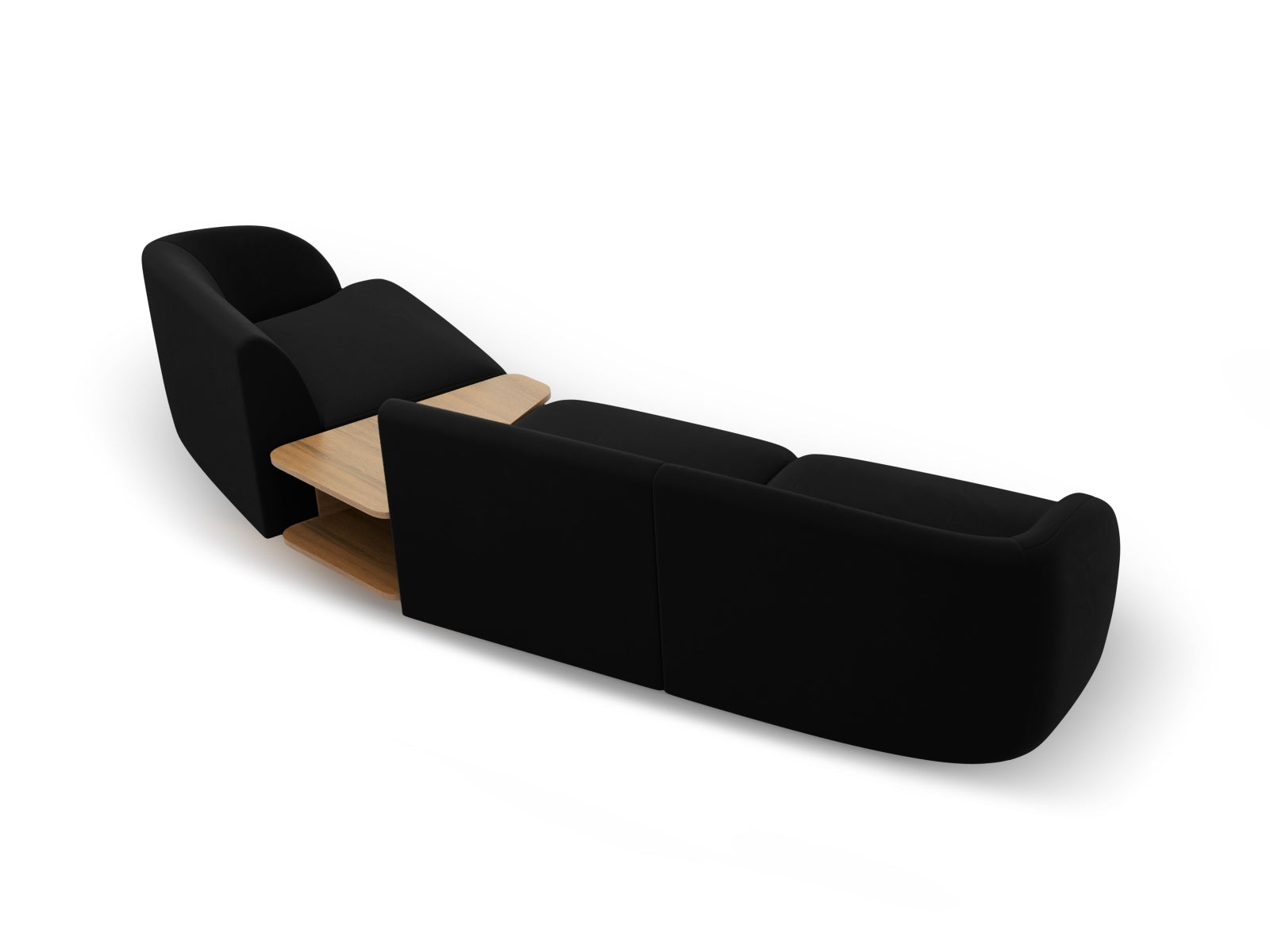 Elegantes Miley Velour Sofa in Schwarz-Bluvel, 3-Sitzer mit rechter L-Form, ideal für stilvolle Wohnräume und entspannte Stunden.