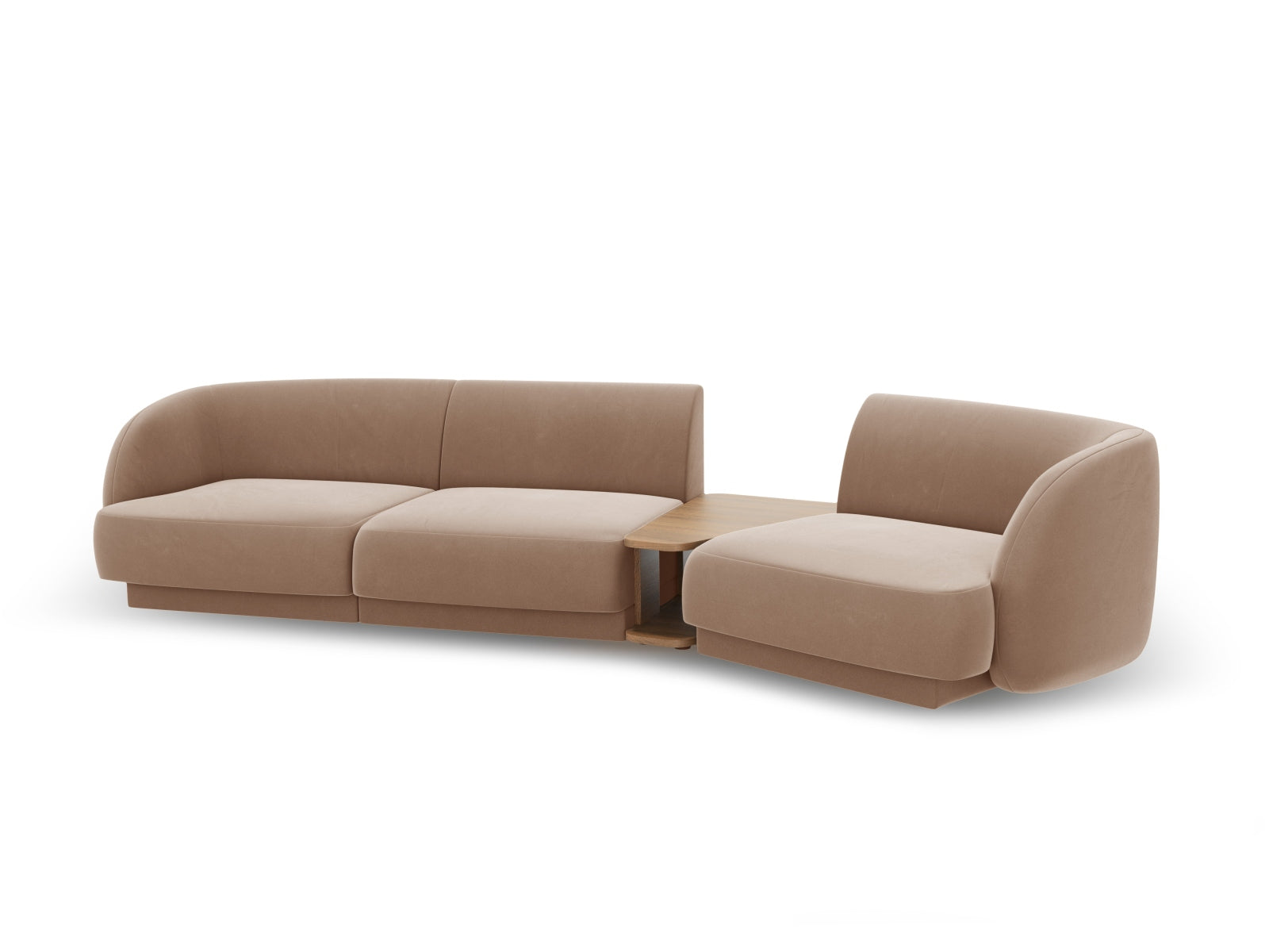 Modulares 3-Sitzer Sofa Miley Velour in sanftem Cappuccino, rechtsseitig, perfekt für gemütliche und moderne Wohnambiente.