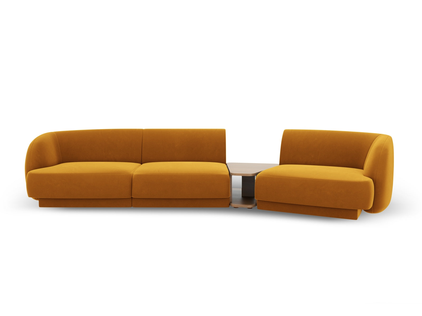 Elegantes, modulares 3-Sitzer Sofa Miley Velour in stilvollem Gelb-Blau, rechtsseitig, ideal für zeitgemäße Wohnräume und entspannende Momente.