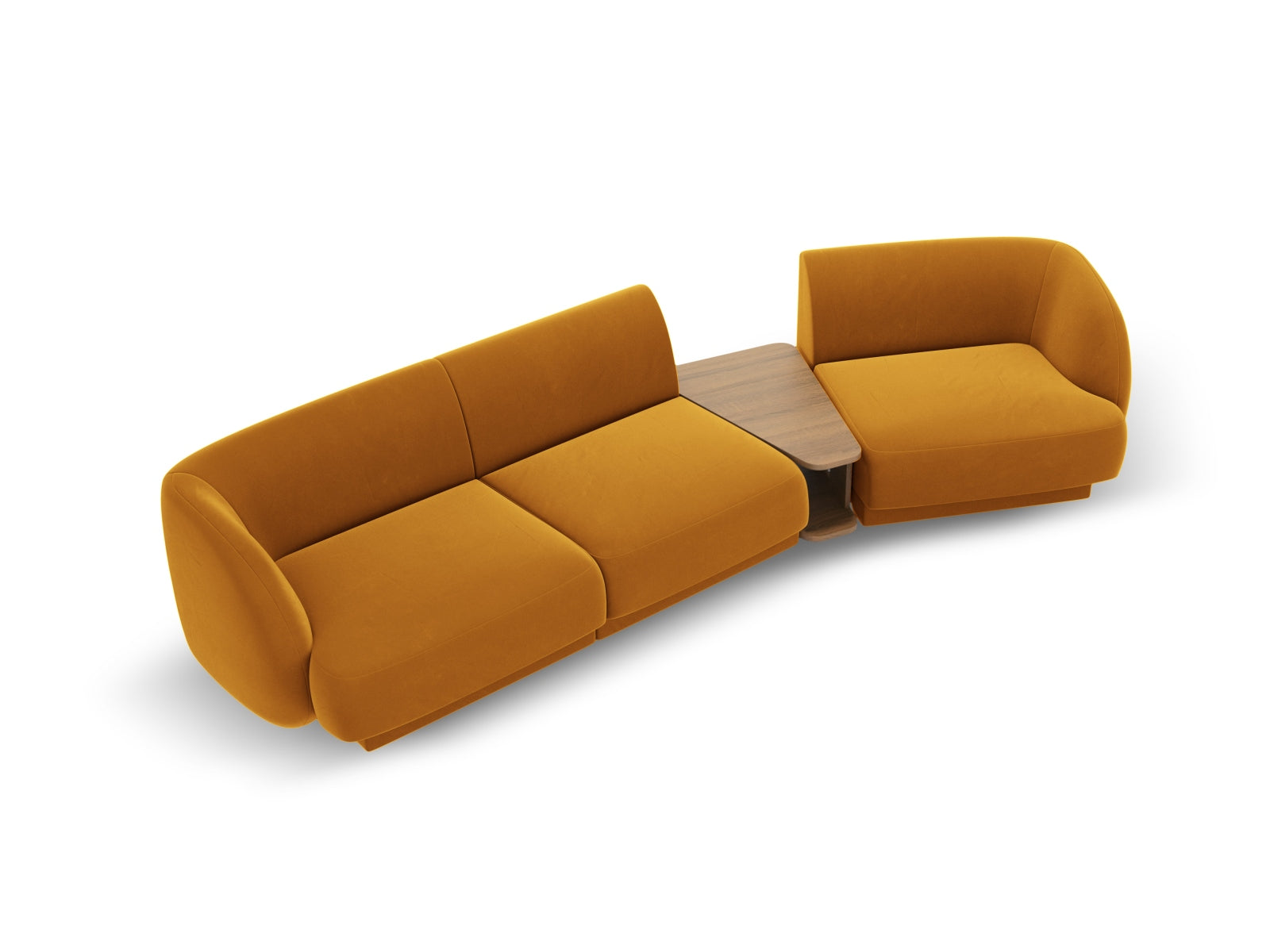 Elegantes, modulares 3-Sitzer Sofa Miley Velour in stilvollem Gelb-Blau, rechtsseitig, ideal für trendbewusste Wohnräume und entspannte Abende.