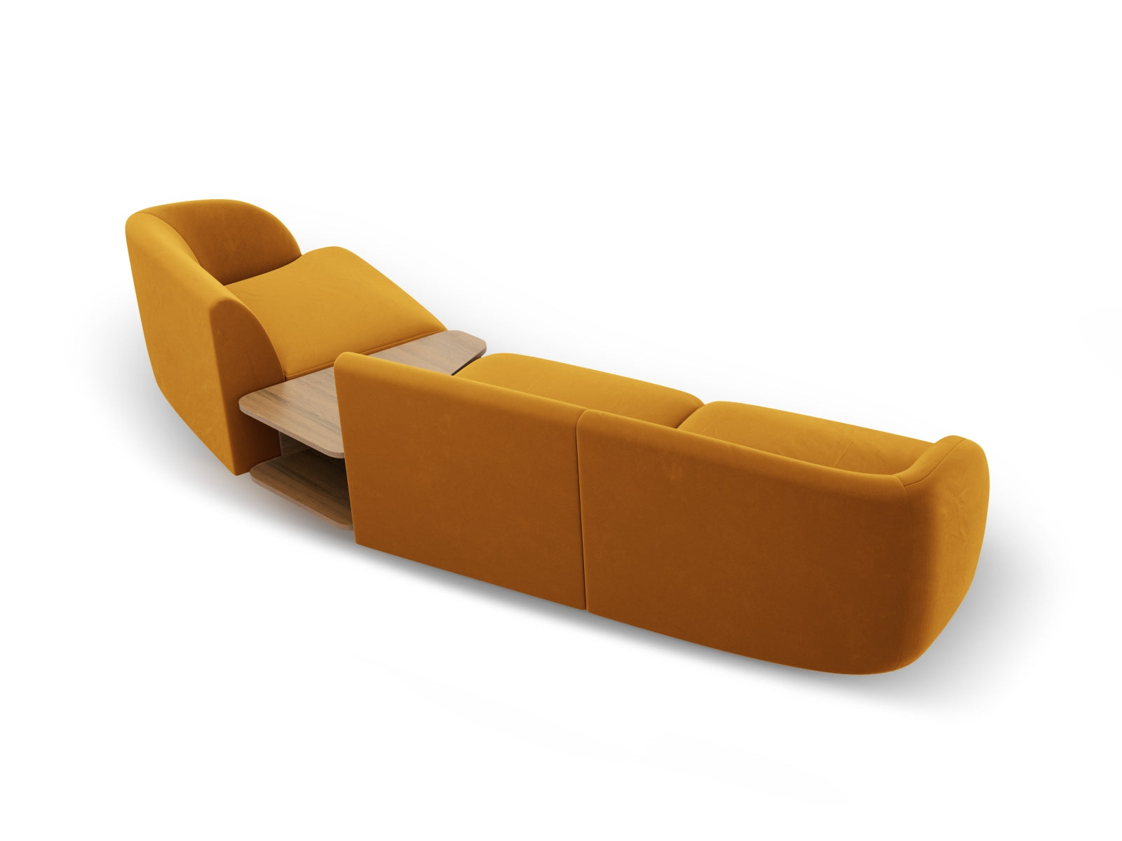 Elegantes, modulares 3-Sitzer Sofa Miley Velour in stilvollem Gelb-Blau, rechtsseitig, ideal für trendbewusste Wohnräume und entspannte Abende.