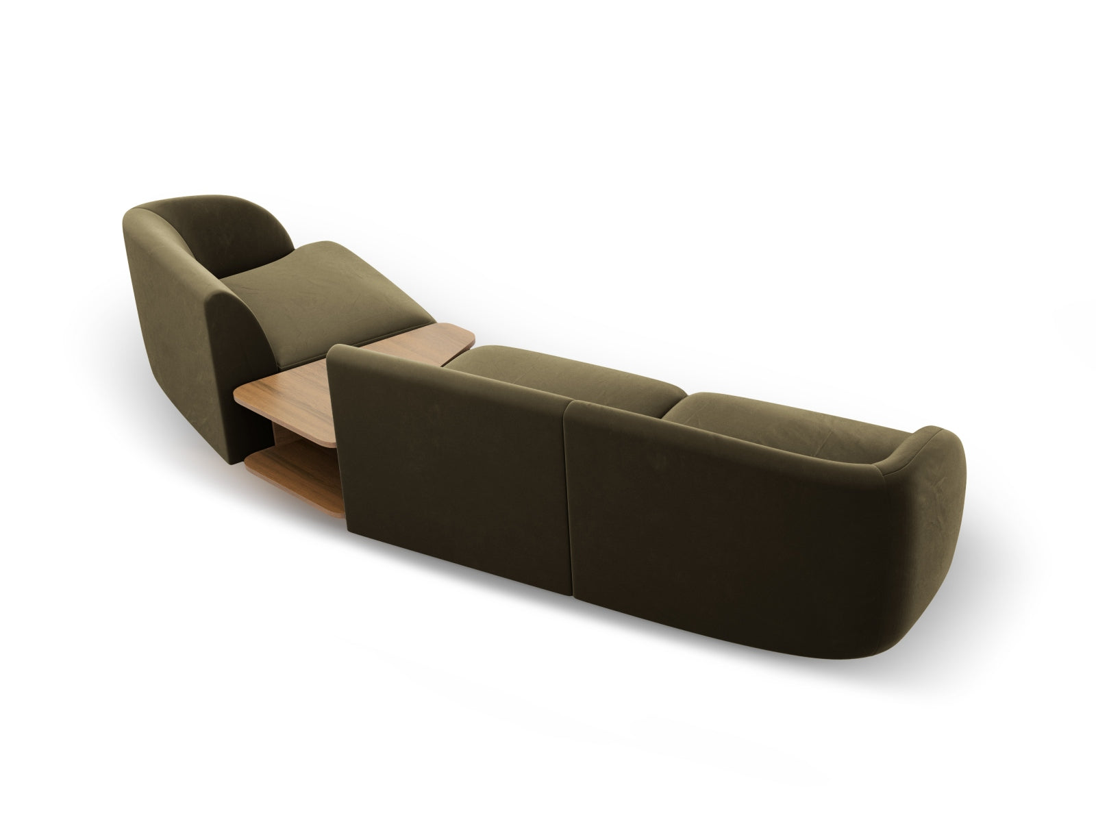 Elegantes, modulares 3-Sitzer Sofa Miley Velour in trendigem Grün-Blau, ideal für stilvolle Wohnräume und entspannte Stunden.