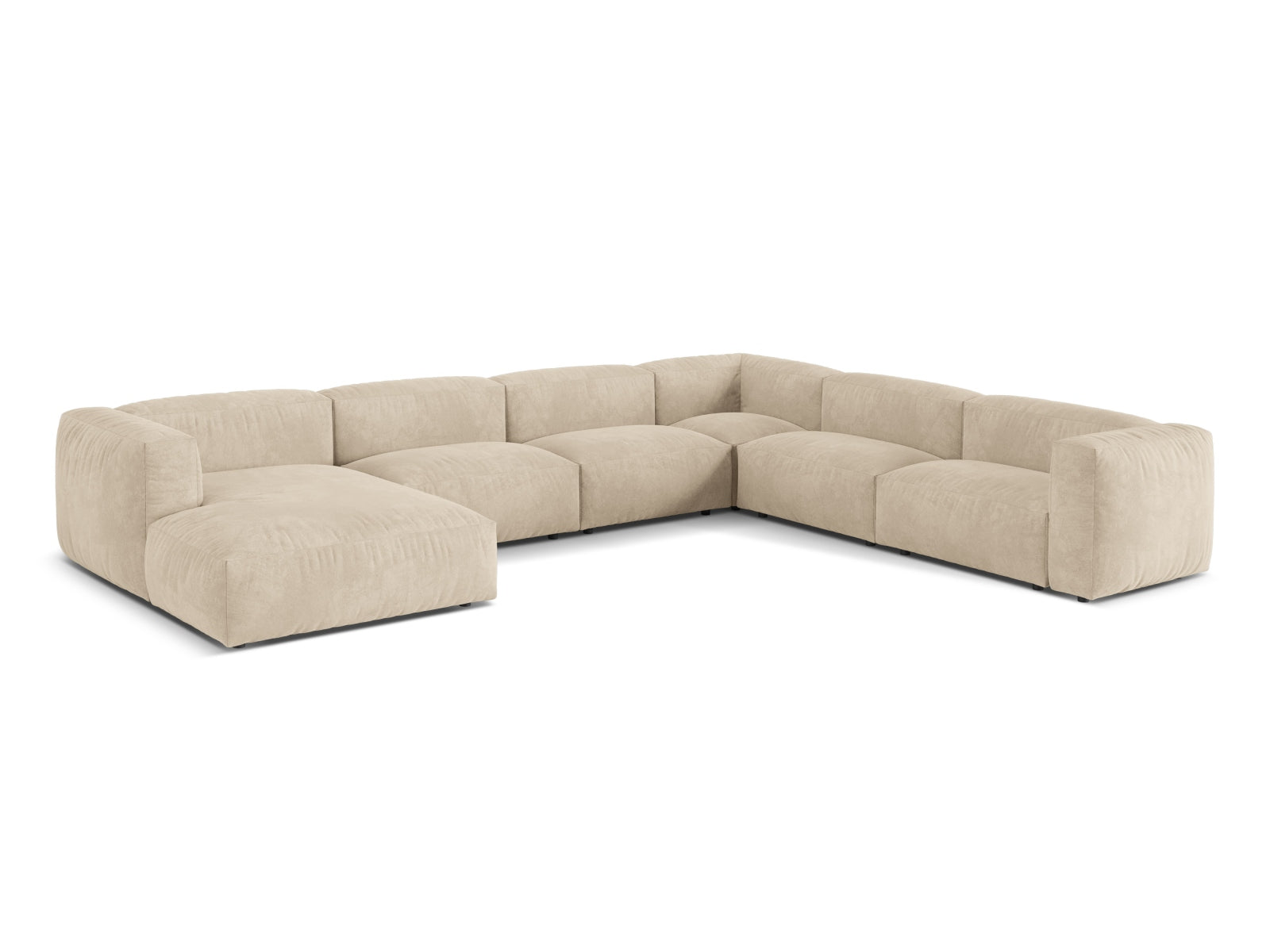 Elegantes 6-Sitzer Ecksofa XL Martina in hellem Beige, ideal für stilvolle Wohnräume, präsentiert von Micadoni.