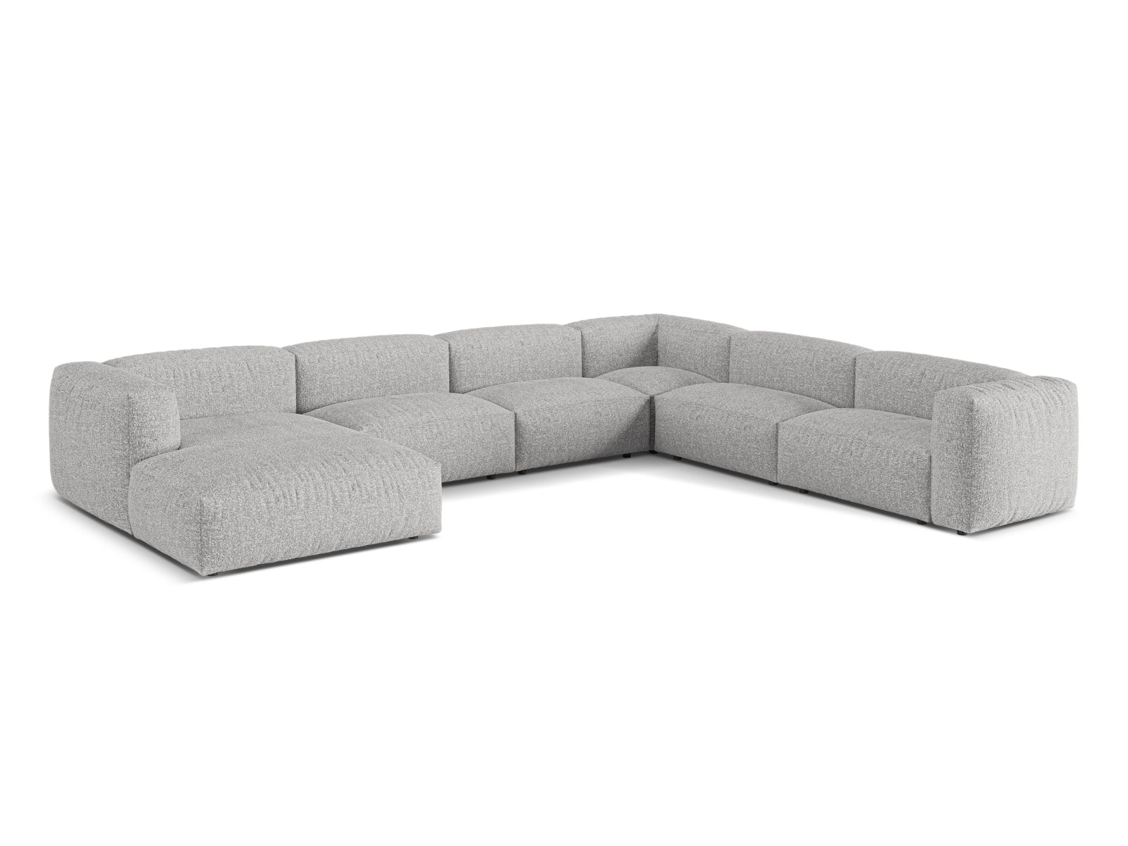 Elegantes 6-Sitzer Ecksofa Martina in hellem Grau, rechtsseitig, ideal für stilvolle Wohnräume und entspannte Stunden mit Freunden.