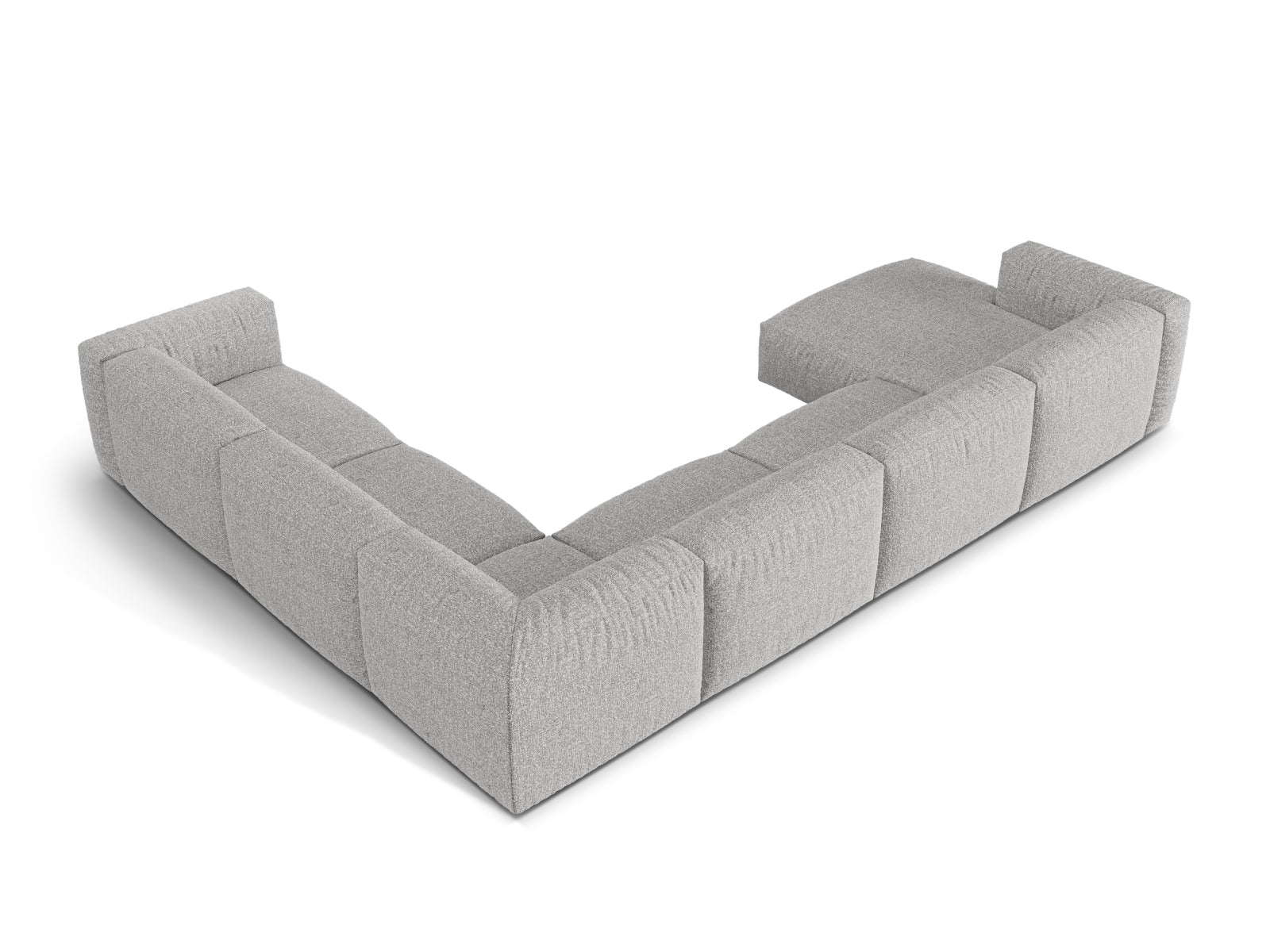 Elegantes 6-Sitzer Ecksofa Martina in hellem Grau, rechtsseitig, ideal für stilvolle Wohnräume und entspannte Zusammenkünfte.