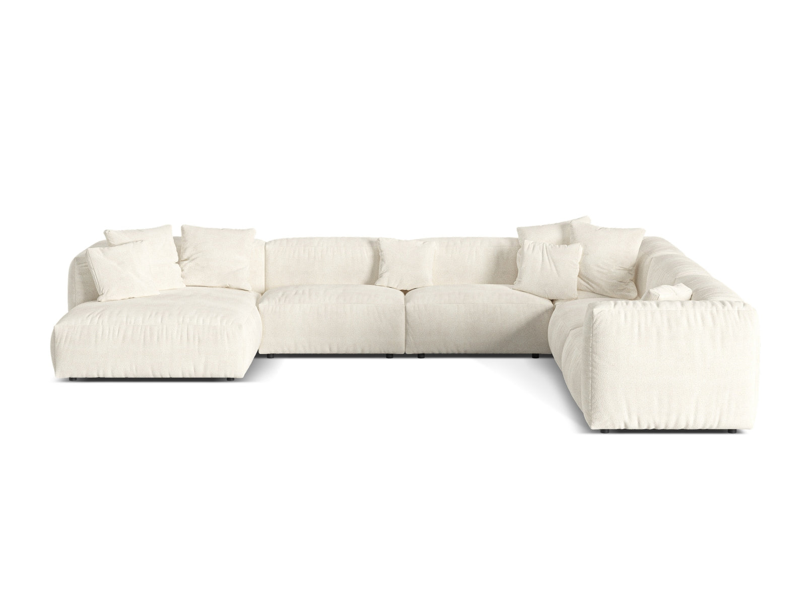 Elegantes 6-Sitzer Ecksofa Martina in hellem Grau, rechtsseitig, ideal für stilvolle Wohnräume und gemütliche Zusammenkünfte.