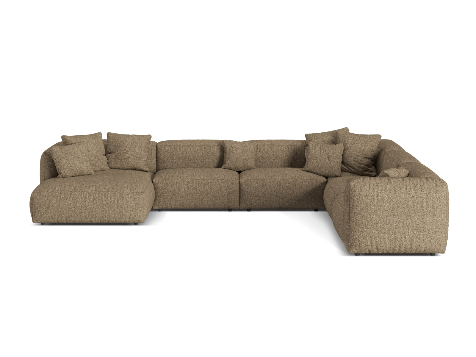 Stylisches 6-Sitzer Ecksofa Martina in sanftem Grau, rechtsseitig, perfekt für entspannte Stunden und zeitgemäße Einrichtung.
