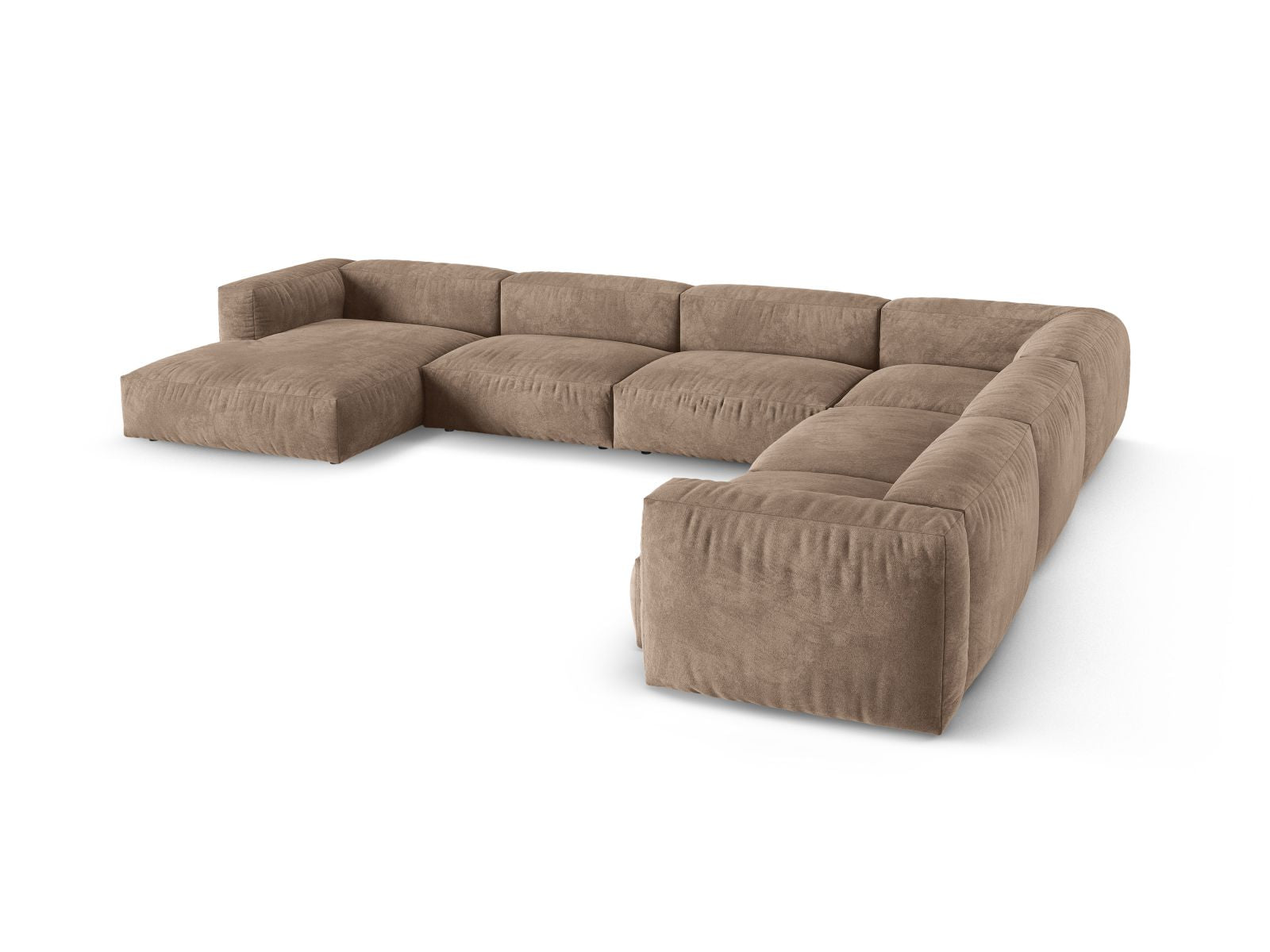 Elegantes 6-Sitzer XL Ecksofa rechts Martina in luxuriösem Dunkelbeige, ideal für moderne Wohnräume und gesellige Abende.