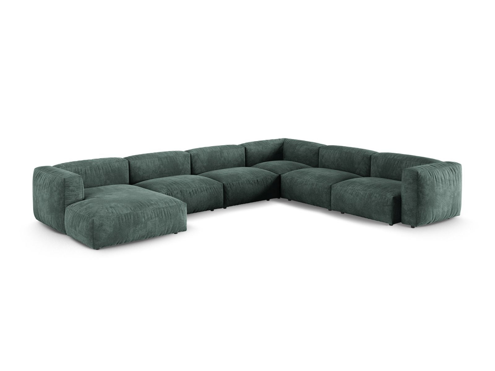 Elegantes 6-Sitzer XL Ecksofa rechts Martina in Petrol-Vogue, ideal für stilvolle Wohnräume, präsentiert von Micadoni.