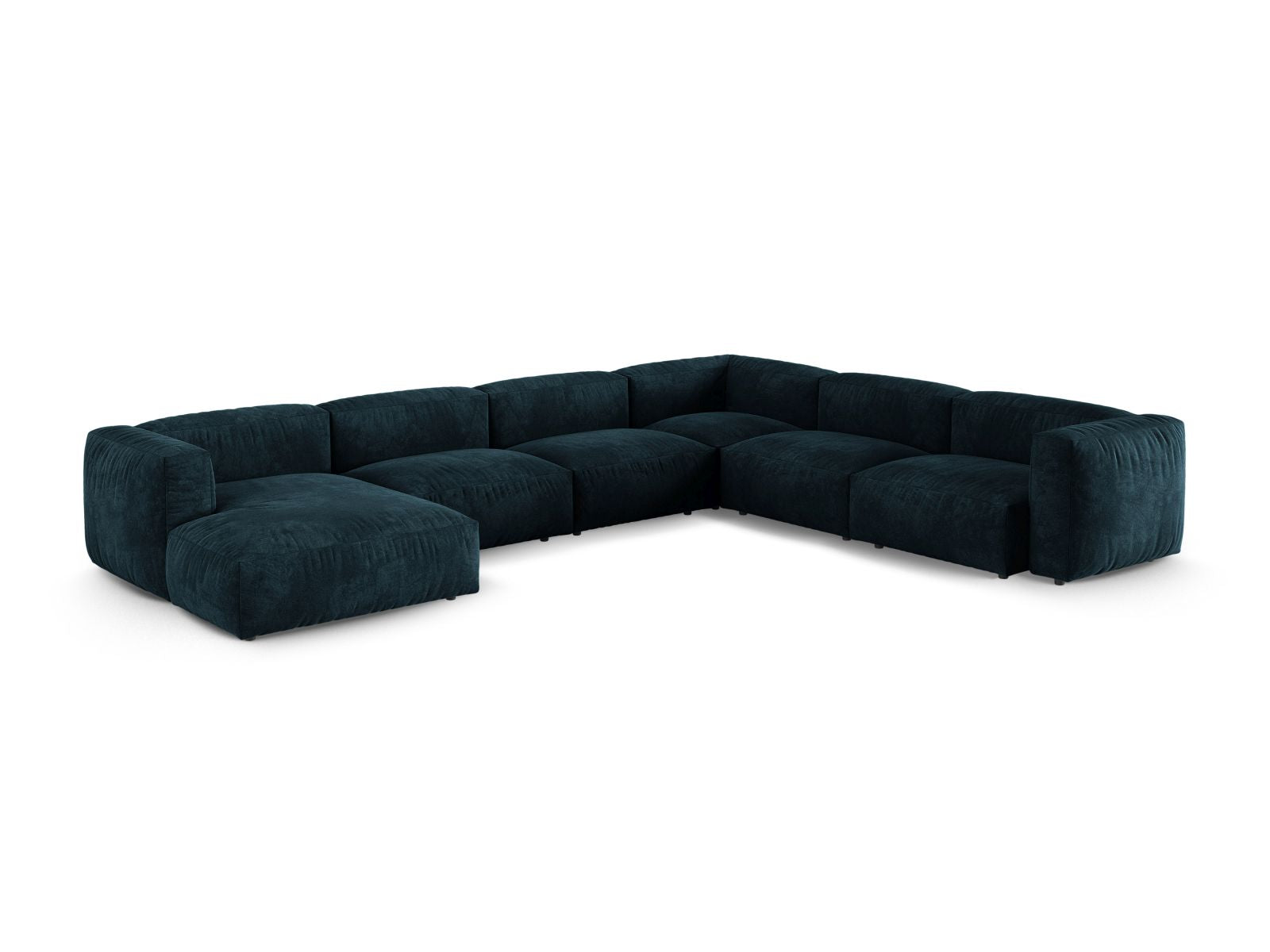 Elegantes 6-Sitzer XL Ecksofa rechts Martina in tiefem Petrol, ideal für stilvolle Wohnräume, erhältlich bei KAQTU Design AG.