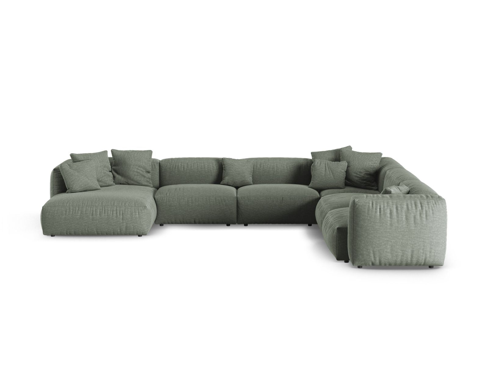 Geräumiges Ecksofa XL Martina in Moss Green-Tilia, perfekt für gesellige Abende und modernes Wohndesign.