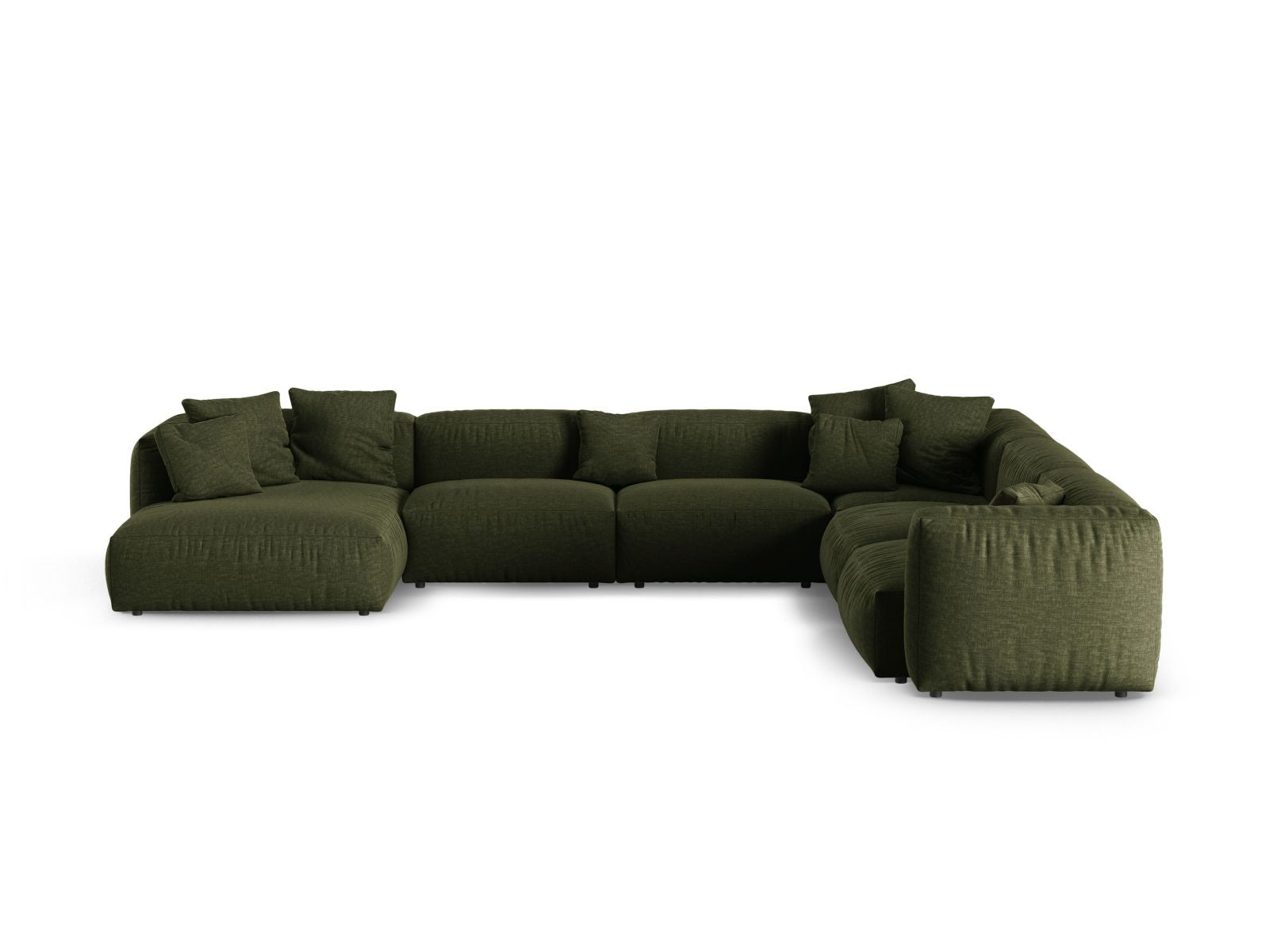 Geräumiges Ecksofa XL Martina in Moss Green-Tilia, perfekt für gesellige Abende und modernes Wohndesign.