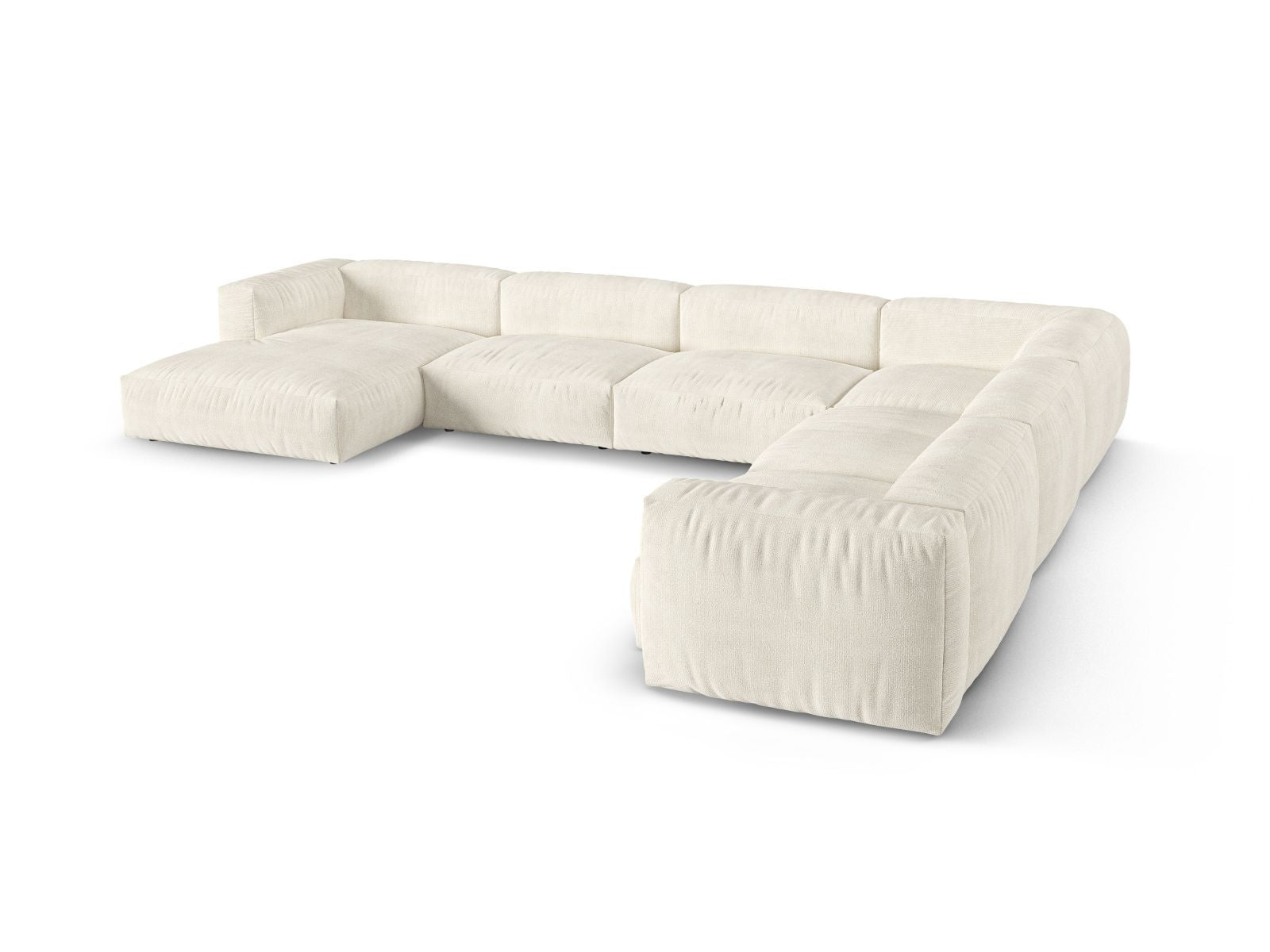 Elegantes 6-Sitzer XL Ecksofa rechts Martina in Ivory-Monet, ideal für stilvolle Wohnräume und entspannte Stunden mit Freunden.