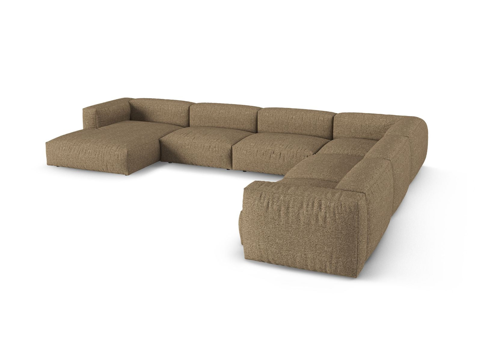 Elegantes 6-Sitzer XL Ecksofa rechts Martina in sanftem Cappuccino, ideal für gemütliche Abende und modernes Wohndesign.