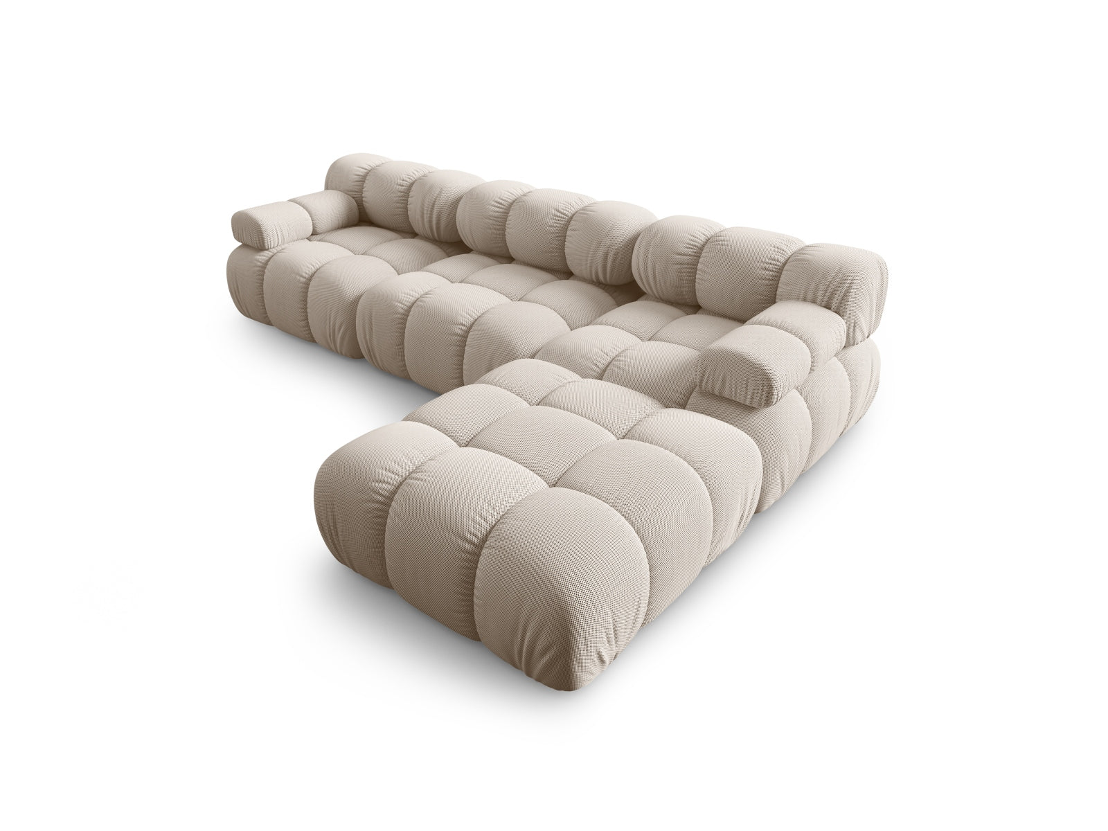 Modernes Bellis L-Sofa in hellem Beige, 4-Sitzer, 188 cm, rechtsseitig, perfekt für gemütliche und elegante Wohnambiente.