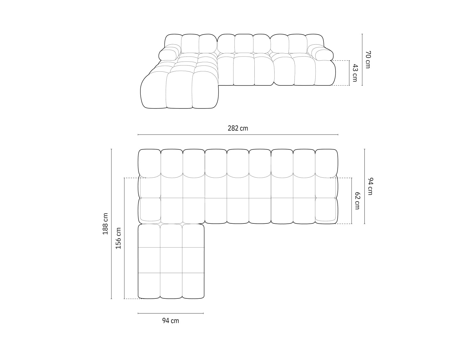 Elegantes Bellis L-Sofa für 4 Personen, 188 cm, in stilvollem Braun, ideal für entspannte Abende und zeitgemäße Einrichtung.