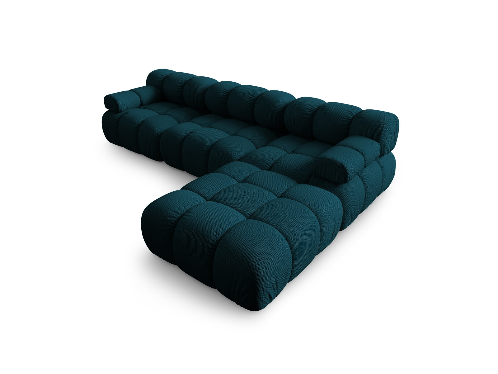 Modernes Bellis L-Sofa in tiefblau, 4-Sitzer, 188 cm, rechtsseitig, perfekt für gemütliche und elegante Wohnambiente.
