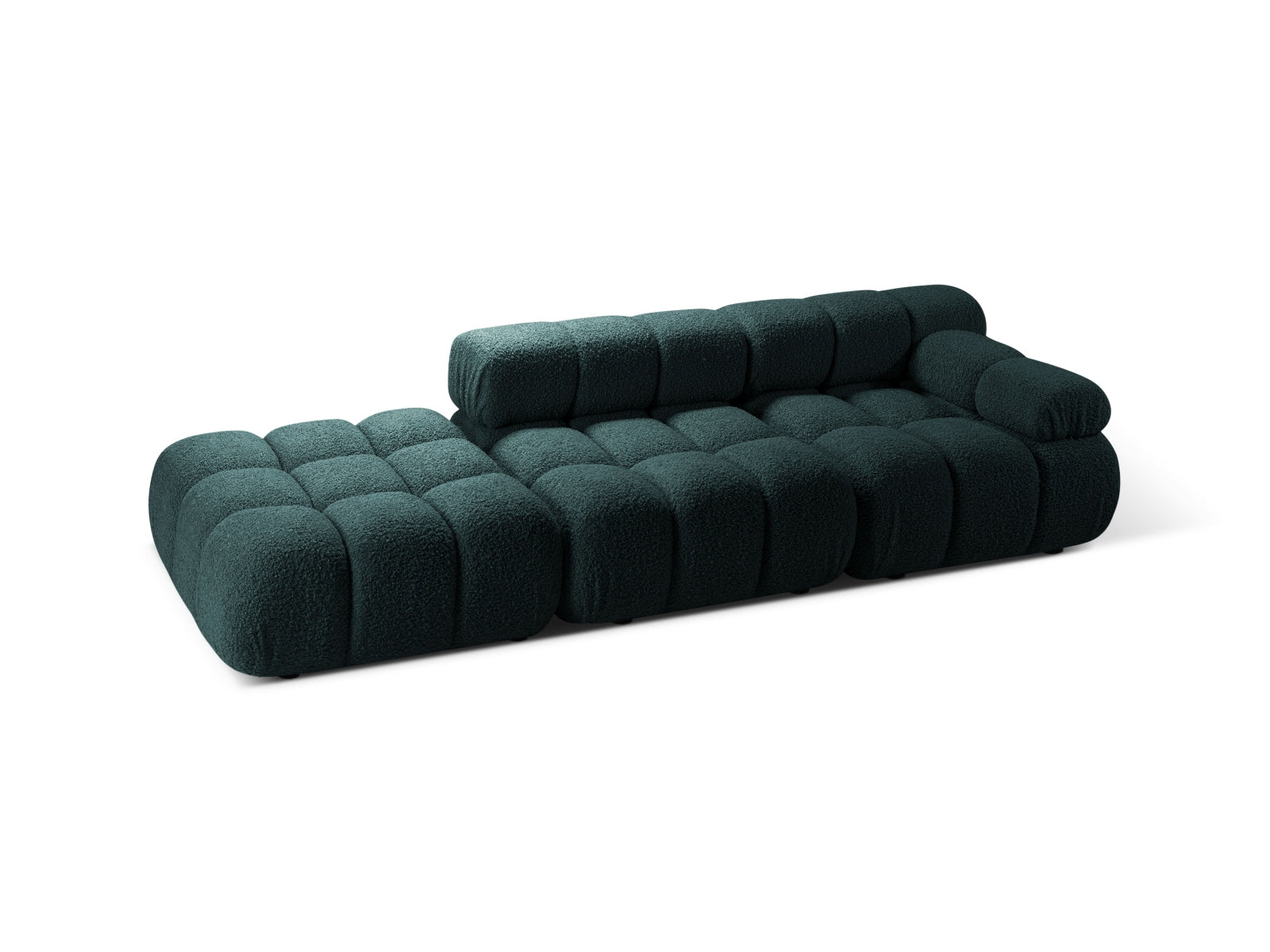 Elegantes Bellis Boucle Sofa in Petrol, 4-Sitzer, linksseitig, modulares Design von Micadoni, ideal für stilvolle Wohnräume.