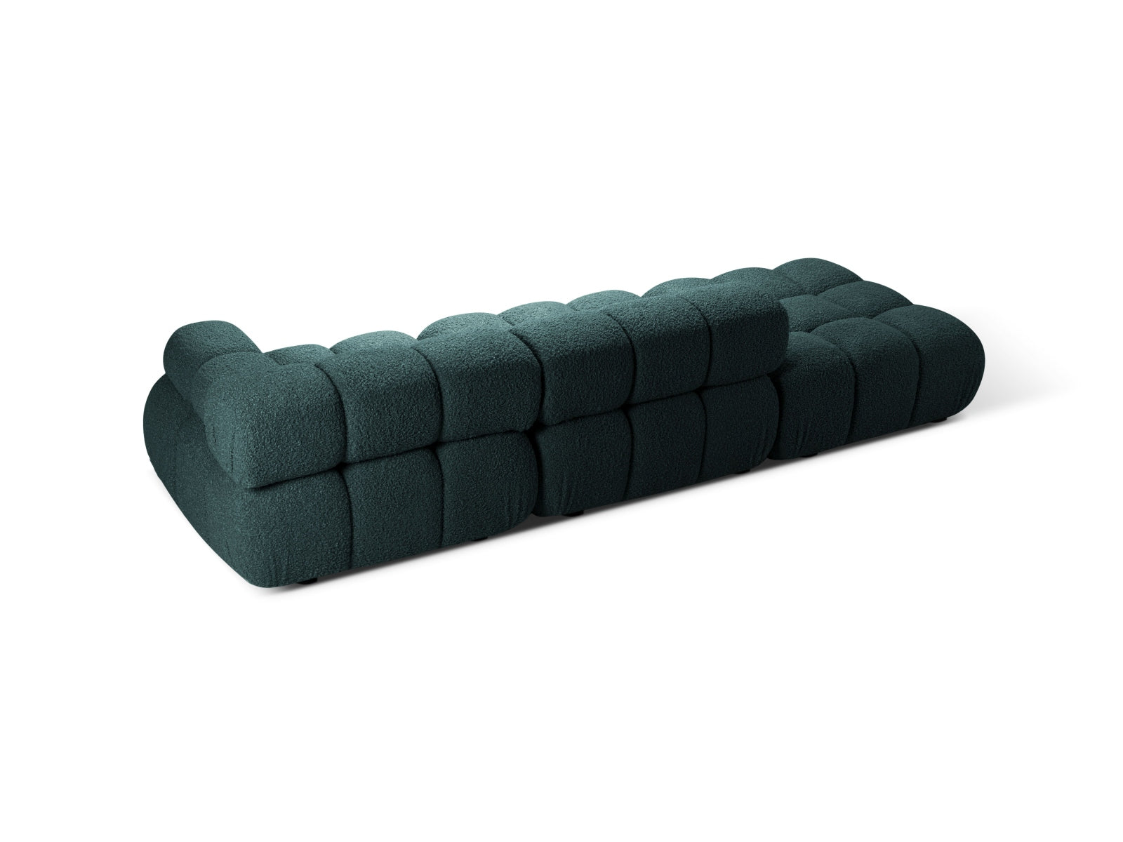 Modulares 4-Sitzer Sofa Bellis Boucle in Petrol, linksseitig, bietet modernen Komfort und stilvolle Akzente für Ihr Zuhause.
